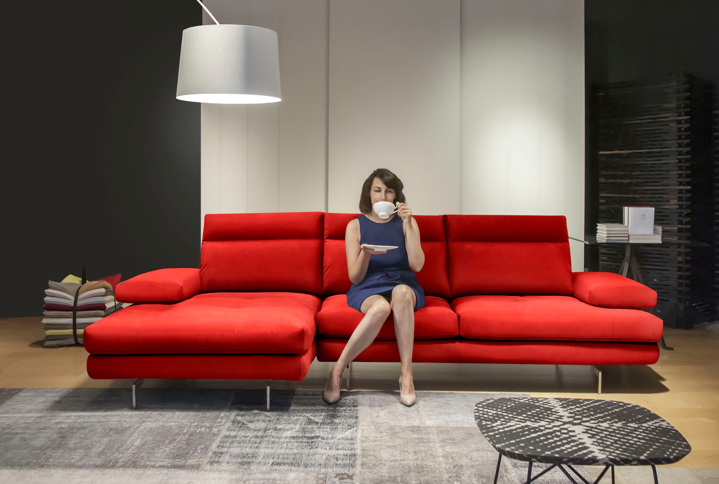 CALIA ITALIA Ecksofa »Toby Wing, L-Form, Designsofa mit sensationellem Sitzkomfort«, inklusive Sitztiefenverstellung, Füße in chrom glänzend