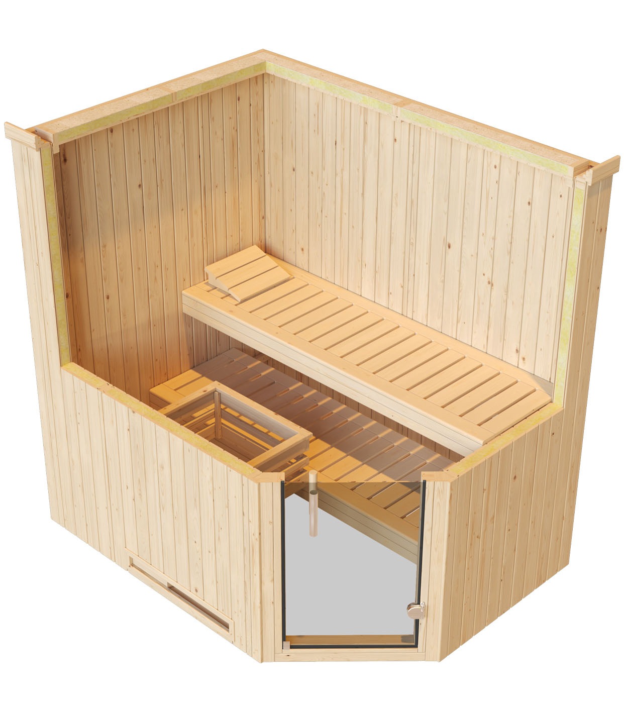 weka Sauna »Element-Ecksauna VARBERG 1«, vorgefertigte Elemente, moderne Ganzglastür