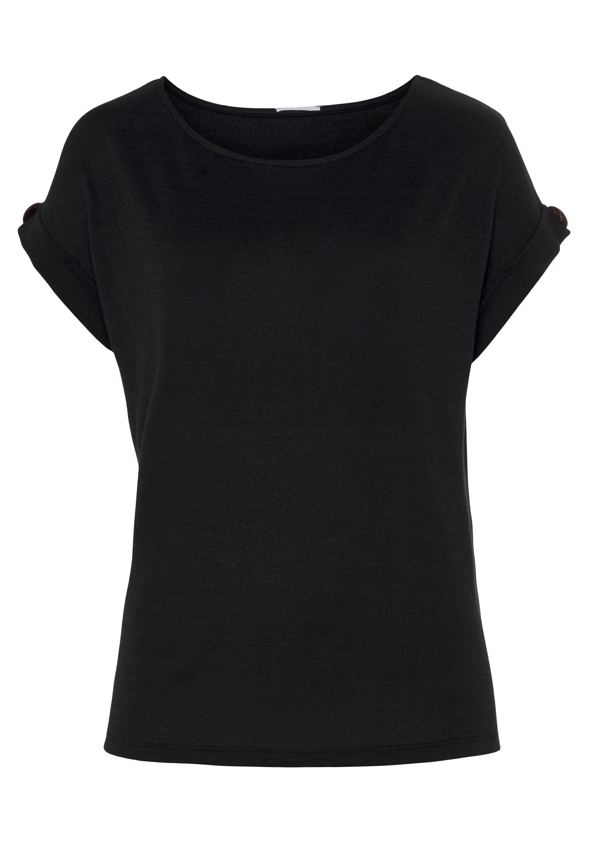 LASCANA Kurzarmshirt »mit Knopfdetail am Ärmelabschluss«, aus weichem Viskose-Feinstrick