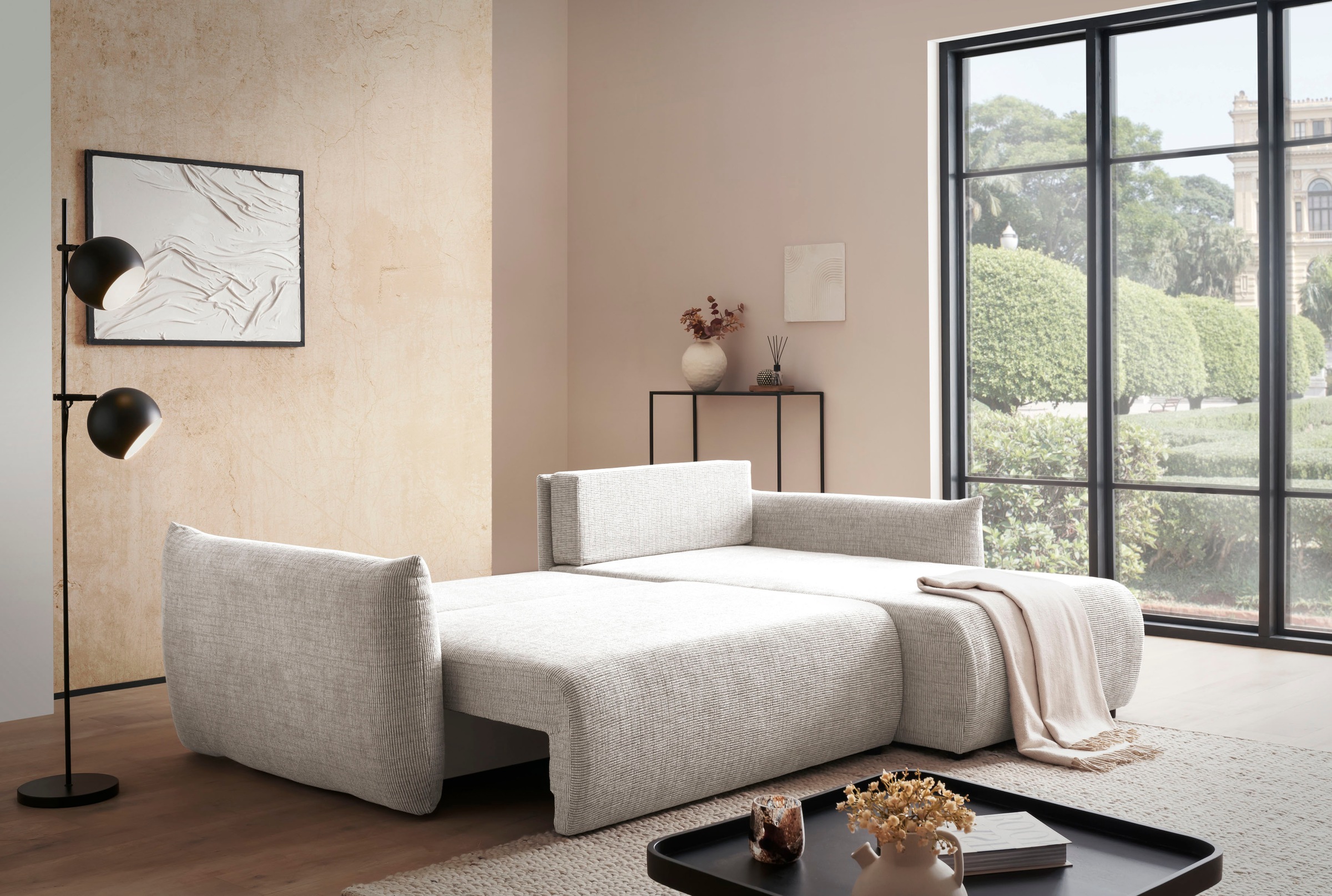 Home affaire Ecksofa "MAVAS Schlafsofa mit Bettkasten, L-Form," ca.257/127c günstig online kaufen