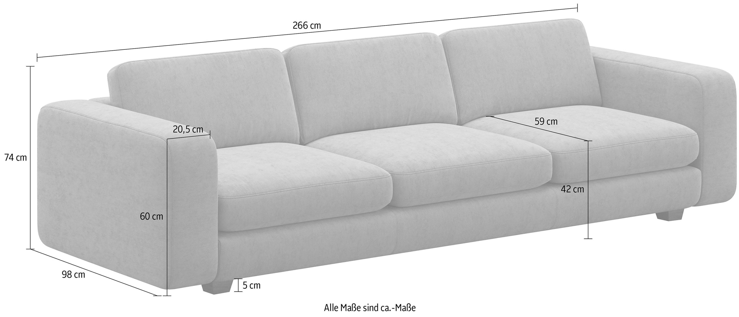 machalke® 4-Sitzer »valentino«, mit breiten Armlehnen, Füße Walnuss, Breite 266 cm