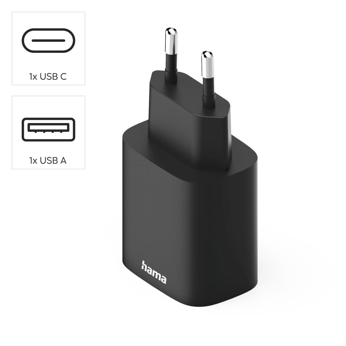Hama Schnelllade-Gerät »Ladeadapter 1x USB-A, 1x USB-C, PD, 30W einsetzbar ab iPhone 11« 1 Stk. tlg.