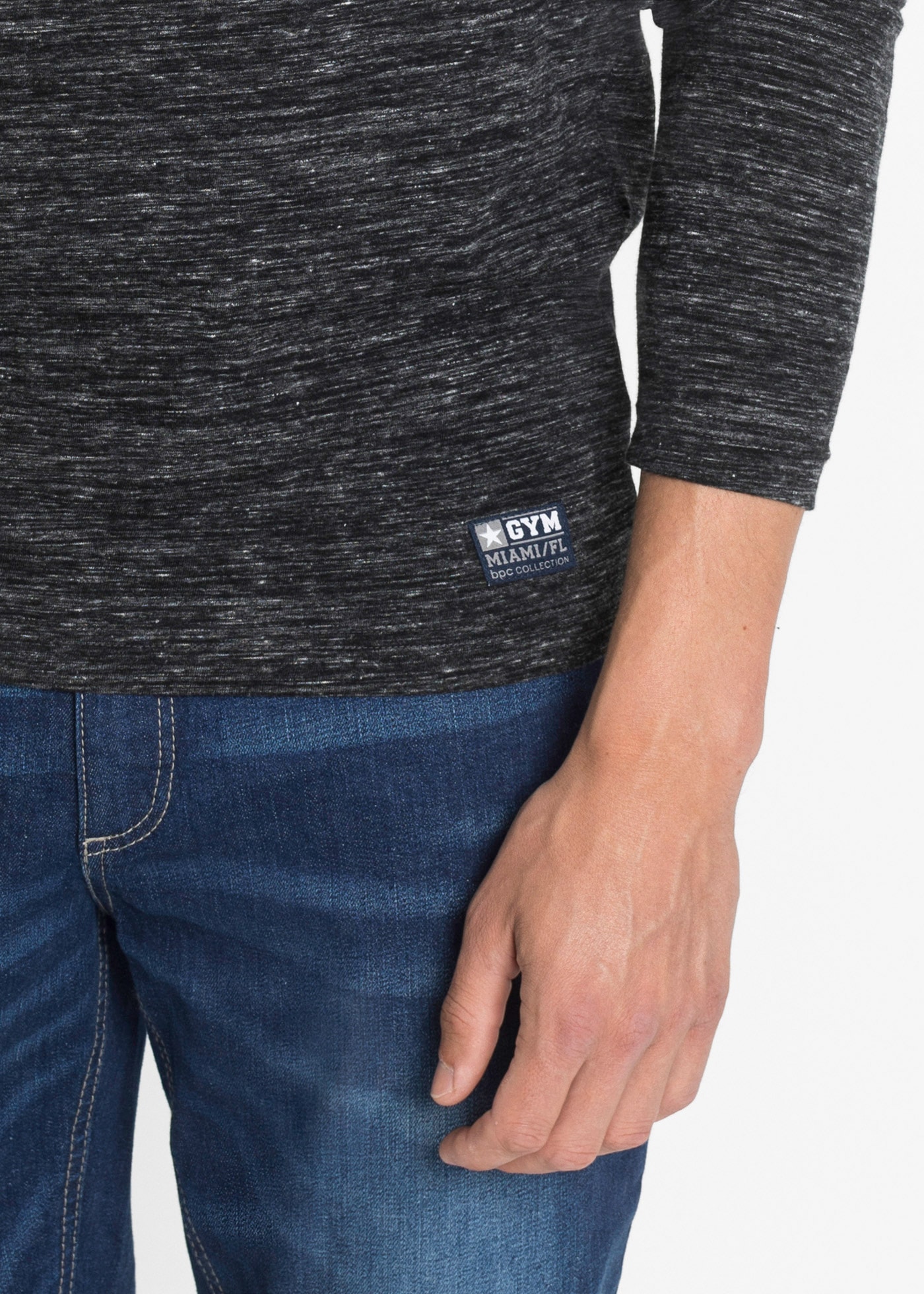 bonprix Langarmshirt Packung, 3, 3 Stk. meliertes Langarmshirt aus Baumwoll-Mix (3er-Pack)