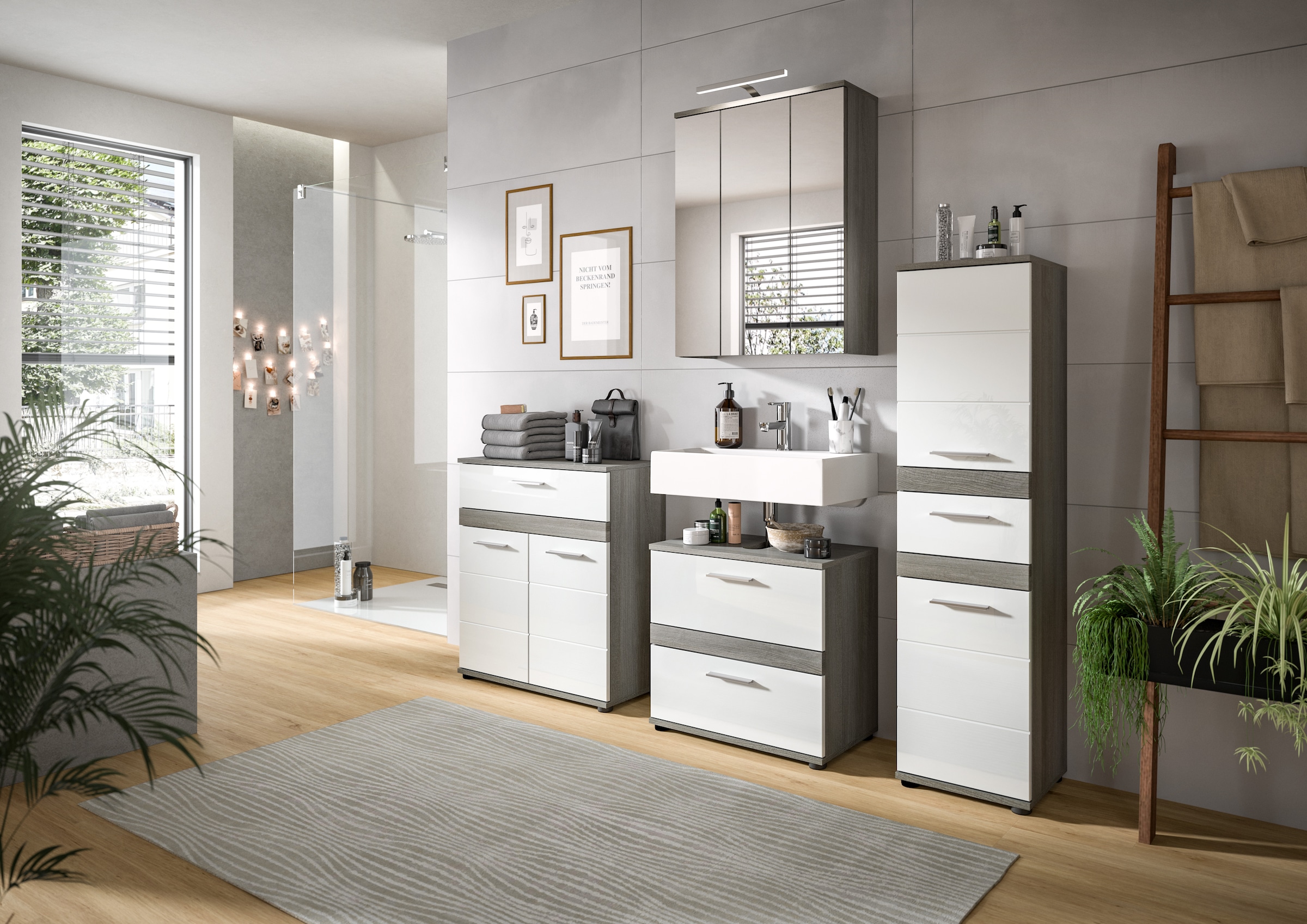 welltime Hochschrank »LUCCA, TOPSELLER!, Höhe 137 cm, 2 Türen, 1 Schubkasten, 2 Fachböden,«, Badschrank, Bad-Möbel, Badezimmer