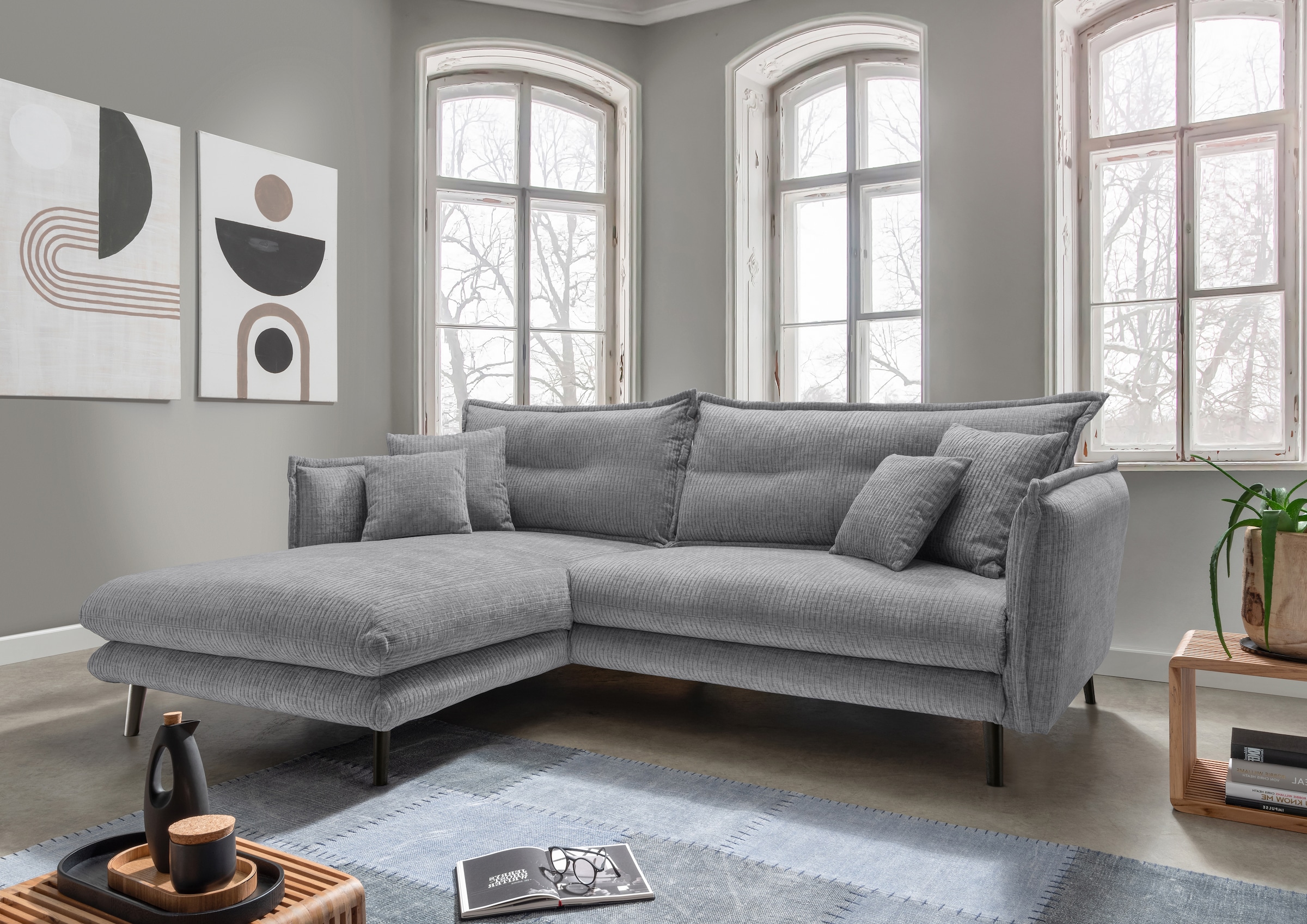 Home affaire Ecksofa "Levke, 255 x 180 cm, modern und bequem" Velours, Kissen: Paradiso, L-Form, inkl. Rücken- und Zierkissen