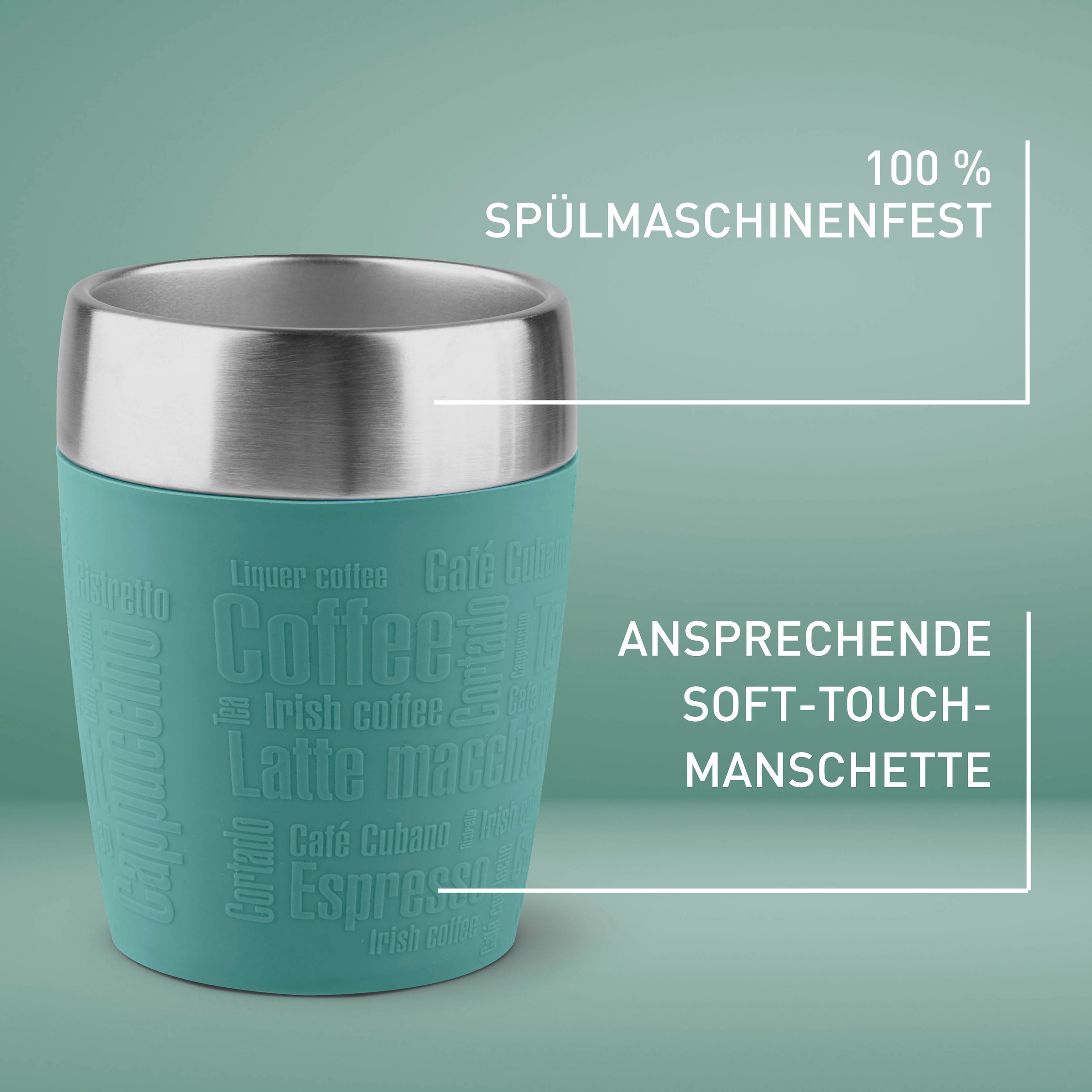 Emsa Thermobecher »Travel Cup«, (1 tlg.), 0,2 Liter, Edelstahl, Trink- und Eisbecher, gummierte Manschette