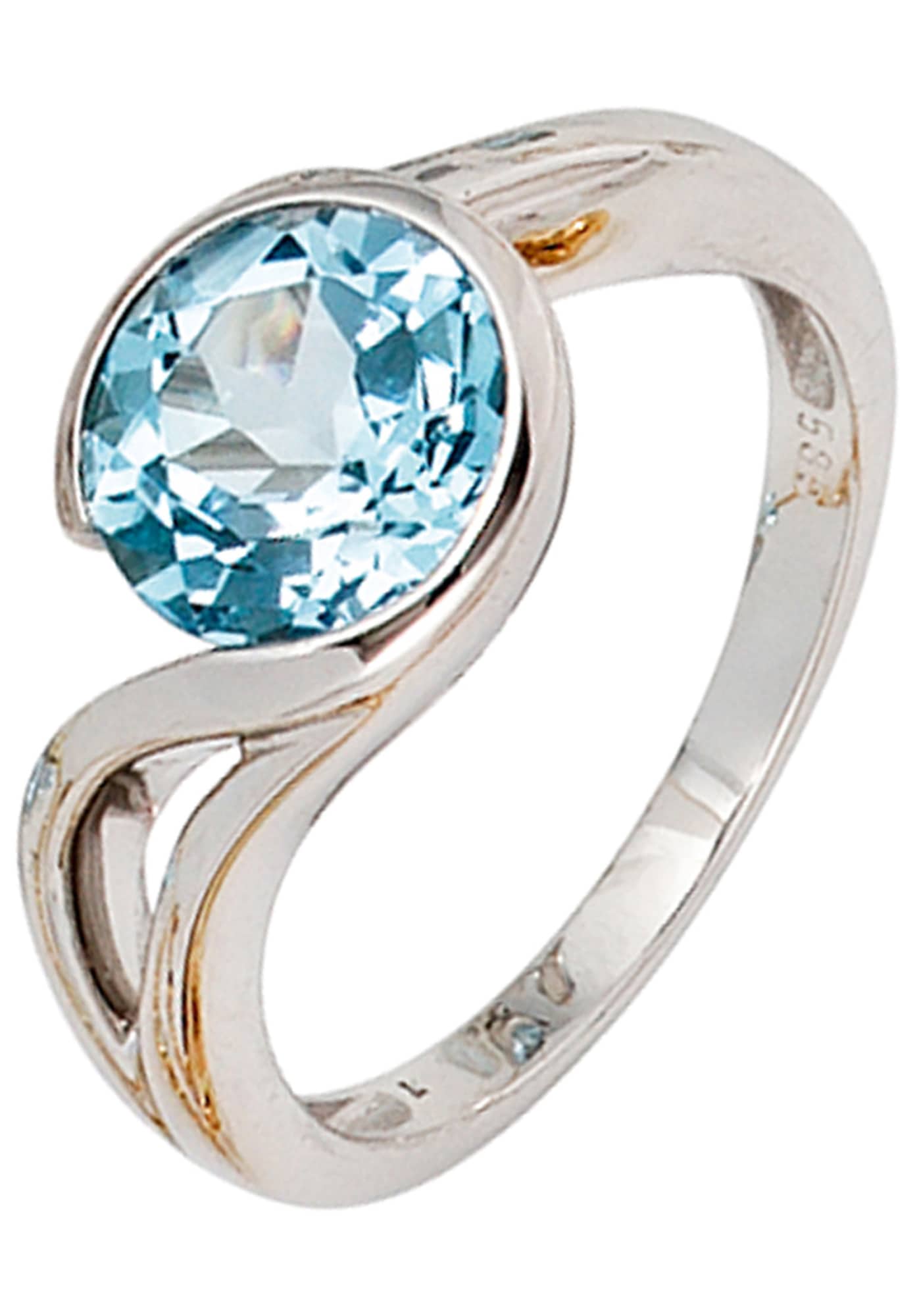 JOBO Goldring 585 Weißgold mit Blautopas