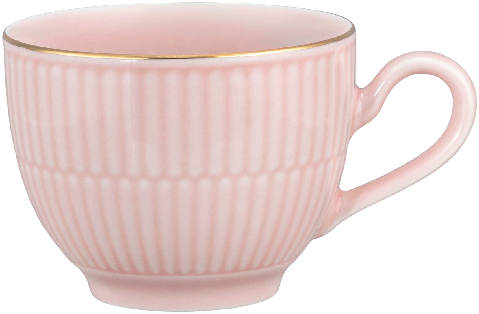 Tasse SELTMANN WEIDEN "Amina", rosa, weiß, gold, B:8,8cm H:6,7cm Ø:11,5cm, Porzellan, Trinkgefäße, Tasse, Kaffeetasse aus Porzellan mit Relief und edler Goldumrandung