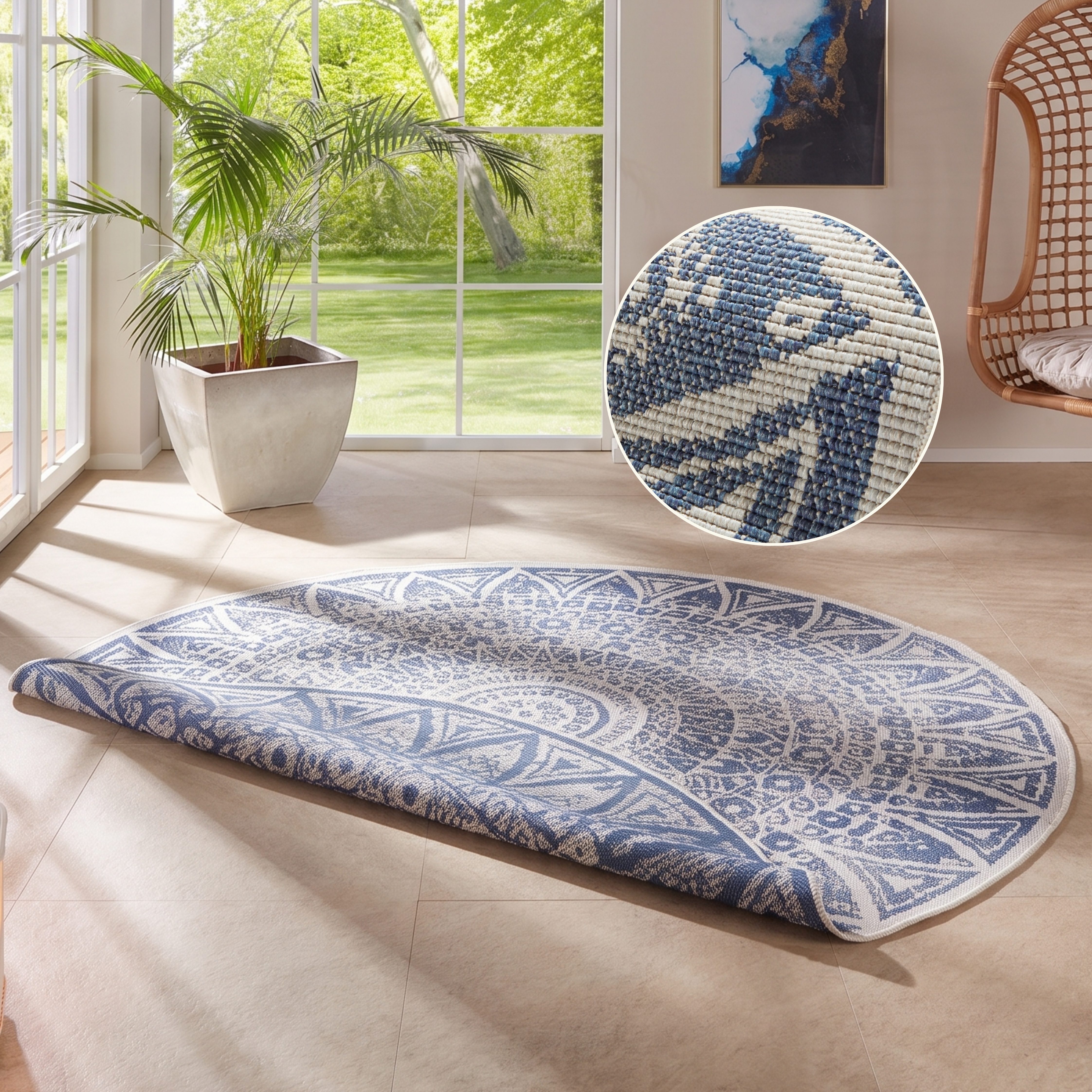freundin Home Collection Teppich "Lilja Wendeteppich" rund 5 mm Höhe In-& Outdoor, beidseitig, Wetterfest, Balkon, Garten, Wohnzimmer