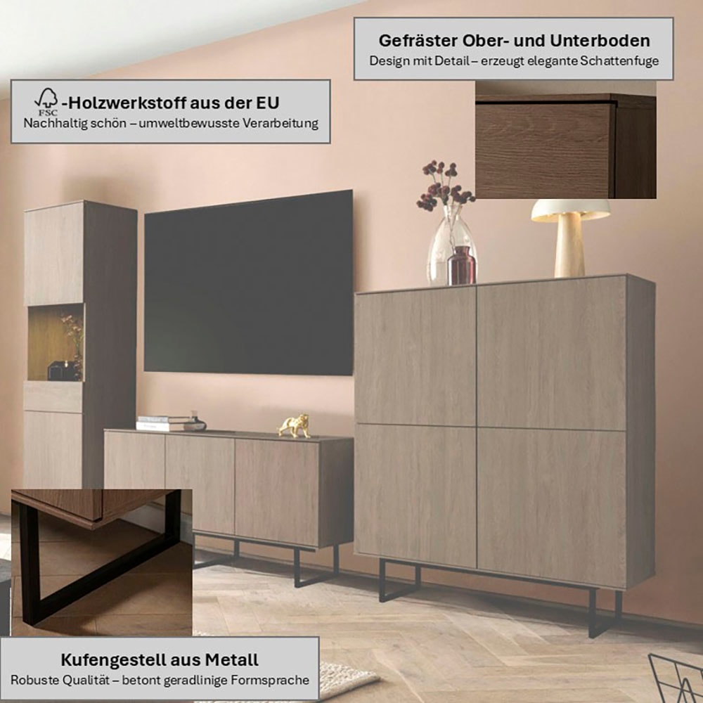 Home affaire Wohnzimmer-Set »Lund, moderne Anbauwand, Wohnzimmer-Set in Stone Oak oder Nussbaum« 3 Stk. tlg.