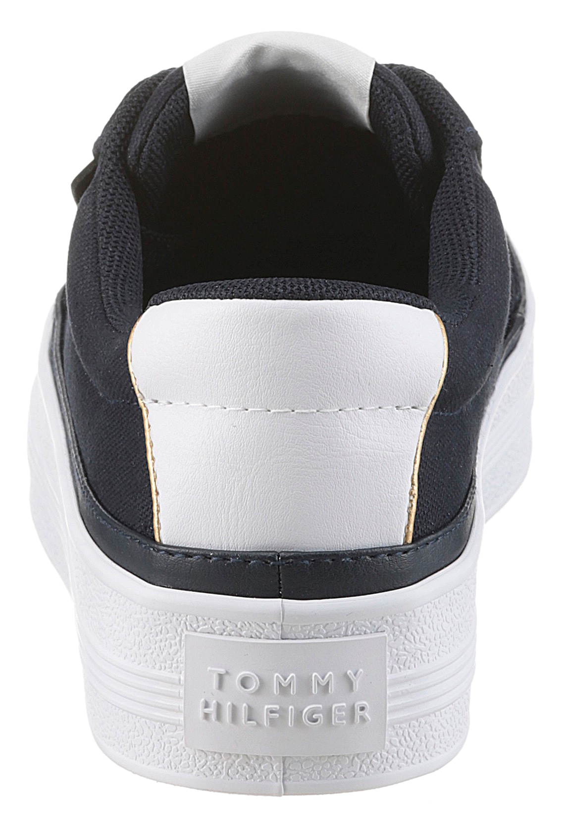 Tommy Hilfiger Plateausneaker »ESSENTIAL VULC TEXTILE SNEAKER«, Freizeitschuh, Halbschuh, Schnürschuh mit goldfarbenen Details