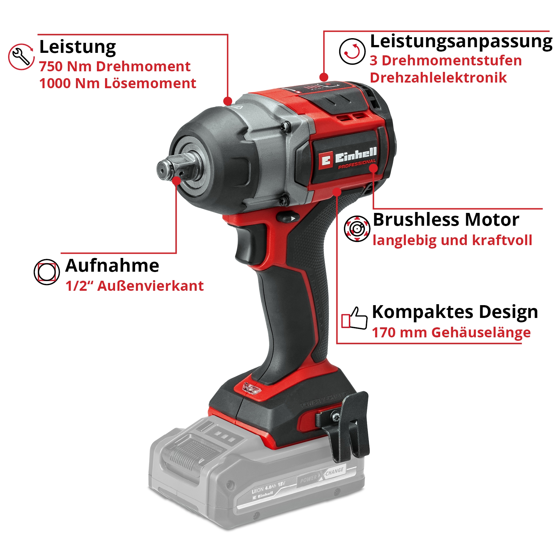 Einhell Akku-Schlagschrauber »TP-CW 18/750-C Li BL - Solo«, ohne Akku und Ladegerät