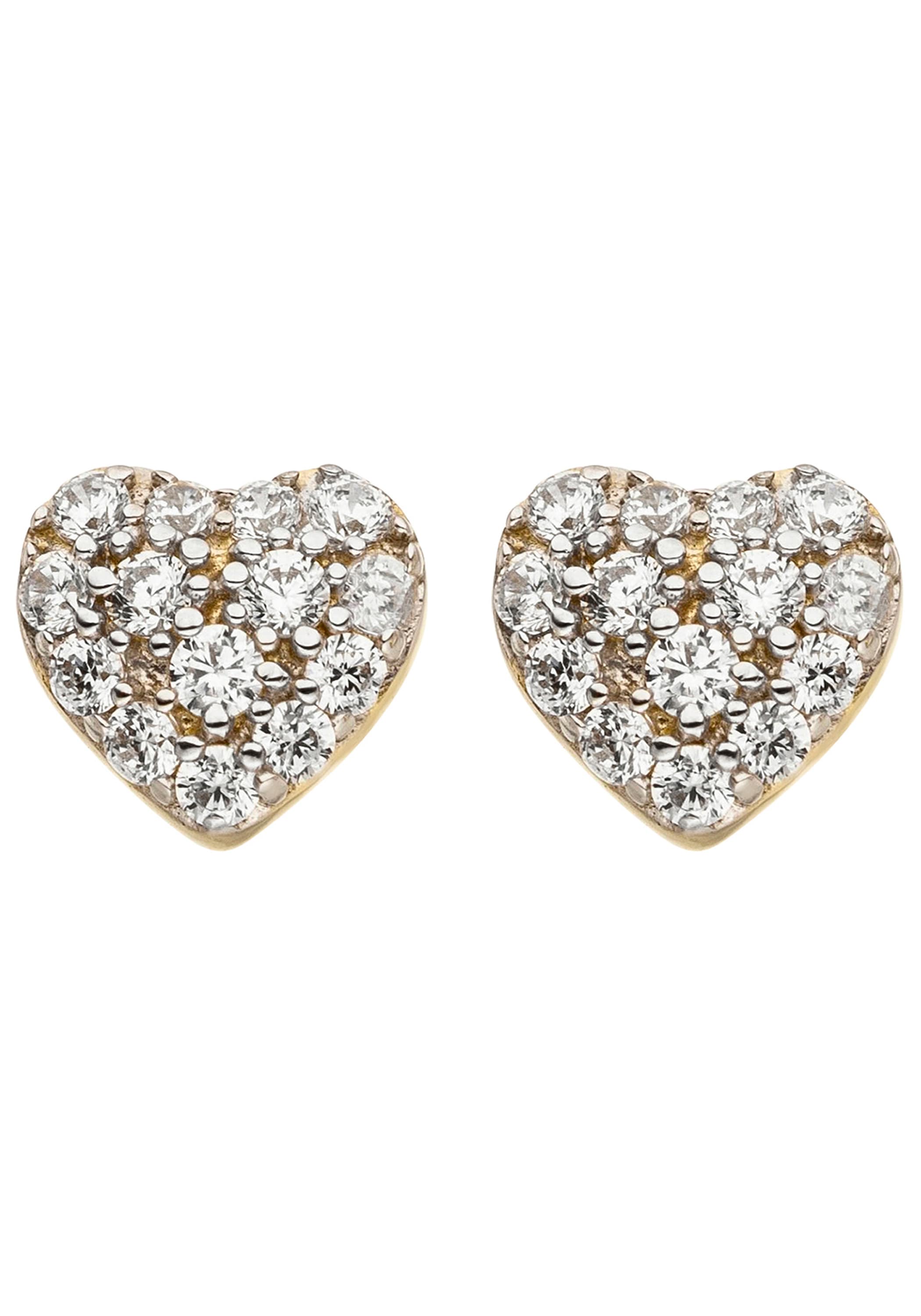 JOBO Paar Ohrstecker »Herz« 375 Gold bicolor mit 28 Zirkonia