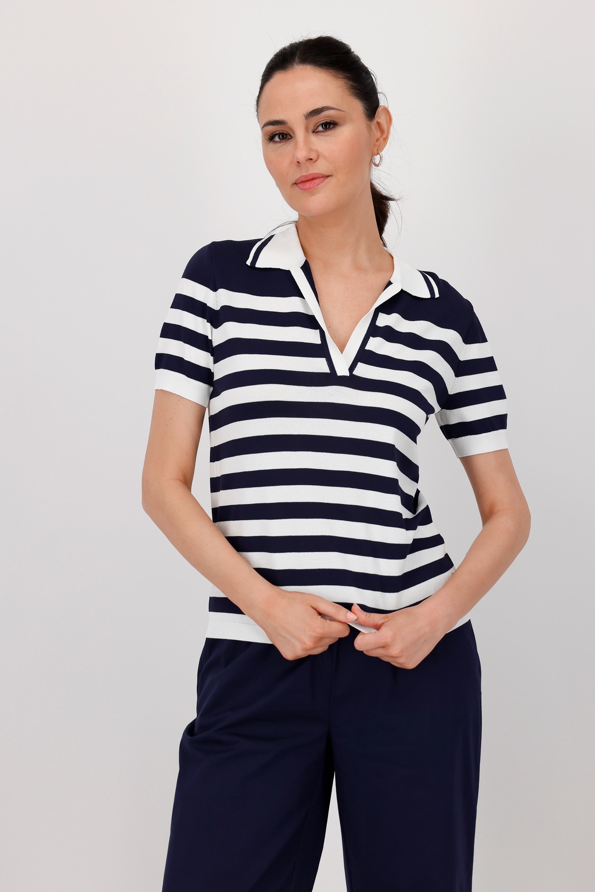 Monari Polokragenpullover "Pullover Polo Ringel", Mit Rundhalsausschnitt günstig online kaufen