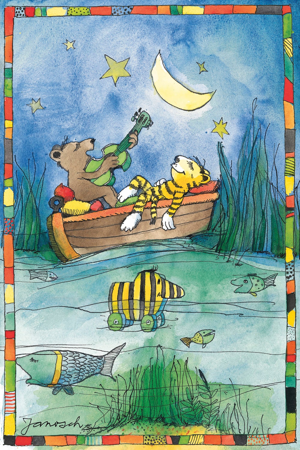 LuckyLinde Leinwandbild »Der kleine Tiger und der kleine Bär im Boot« Bär | Bären | Ente | Enten | Figuren | Filmfiguren | Natur | Schiffe | Teddy | Tiere | Tiger | little star 1 Stk. tlg. Exklusive JANOSCH Kindermotive