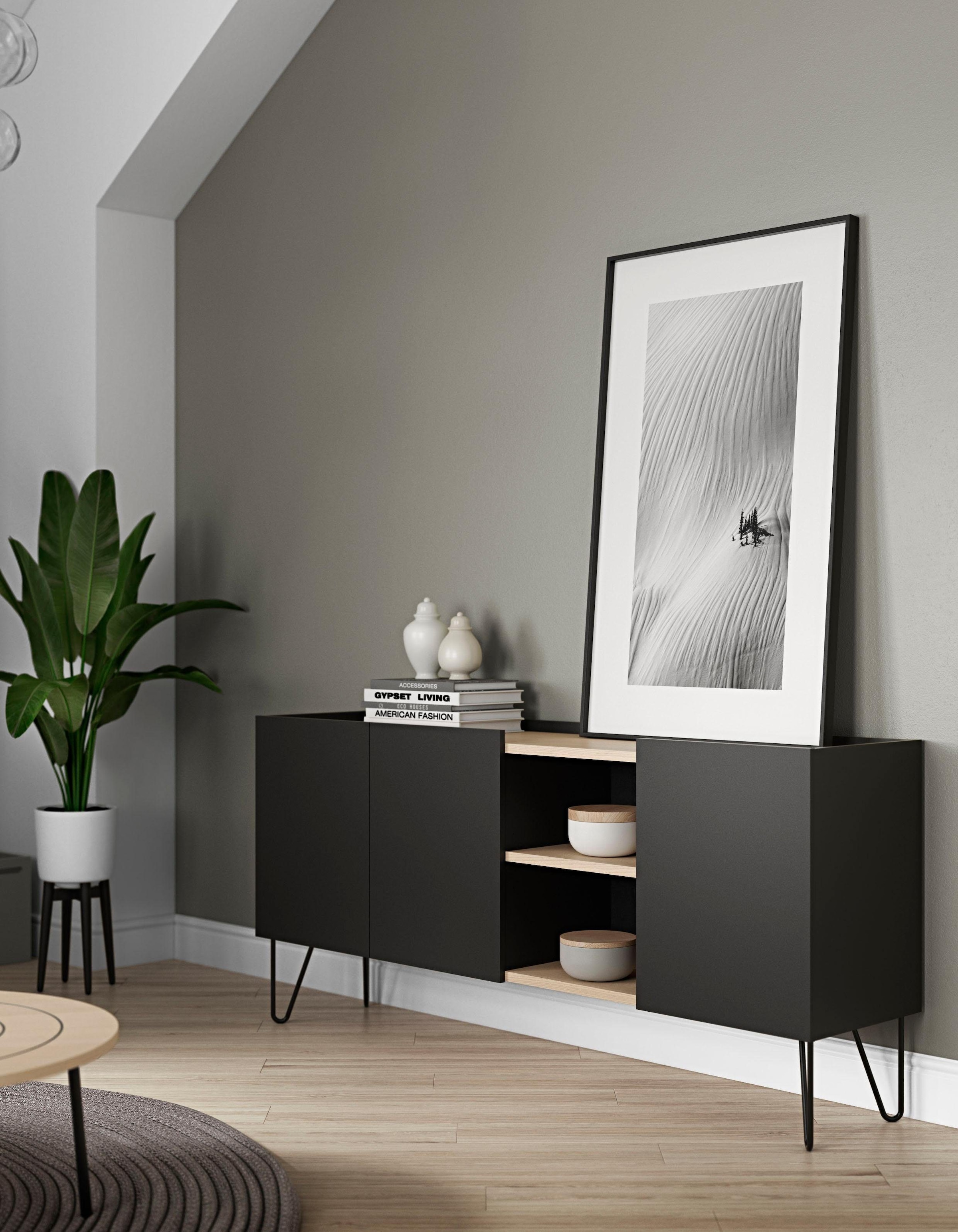 TemaHome Sideboard »Nina«, Kommode, schwarz lackiertes Metallgestell; Breite 180 cm