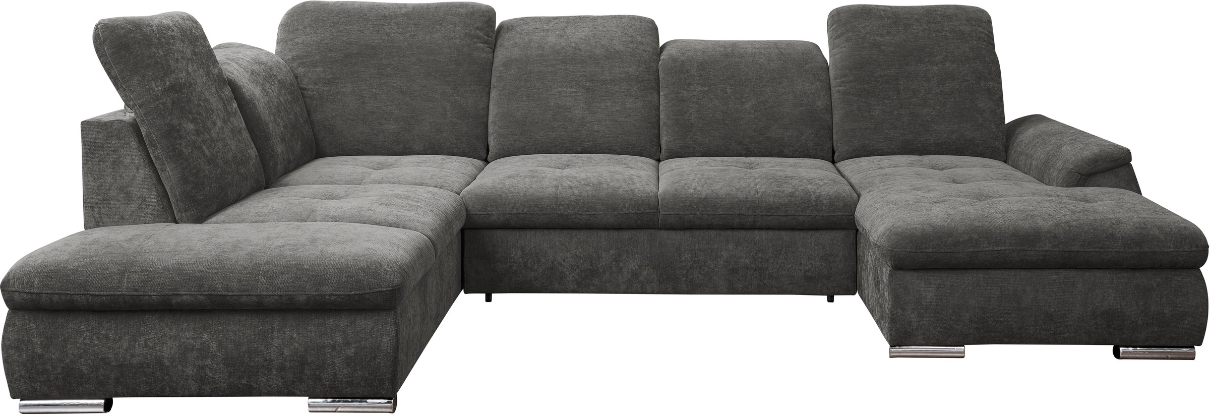 Wohnlandschaft WERK2, B:356cm H:105cm T:237cmgrau, 100% Polyester, Sofas, "Pula", verstellbare Kopfteile, mit Schlaffunktion und Bettkasten