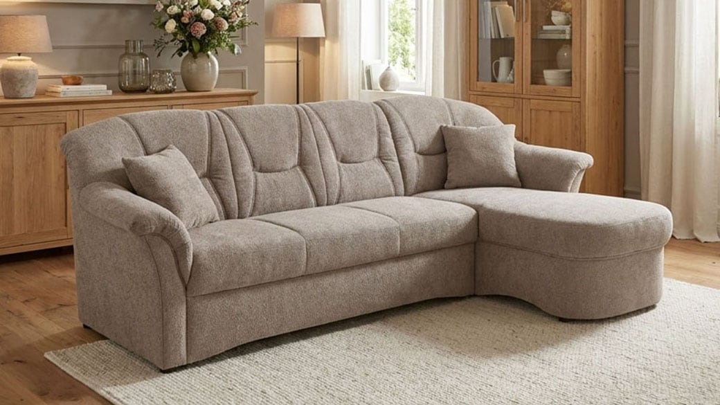 OTTO home Ecksofa "Langelland 232 x 146 cm, auch mit Schlaffunktion, mittelfester Sitz" L-Form, mit Federkern, pflegeleichter, weicher Luxus-Microfaser
