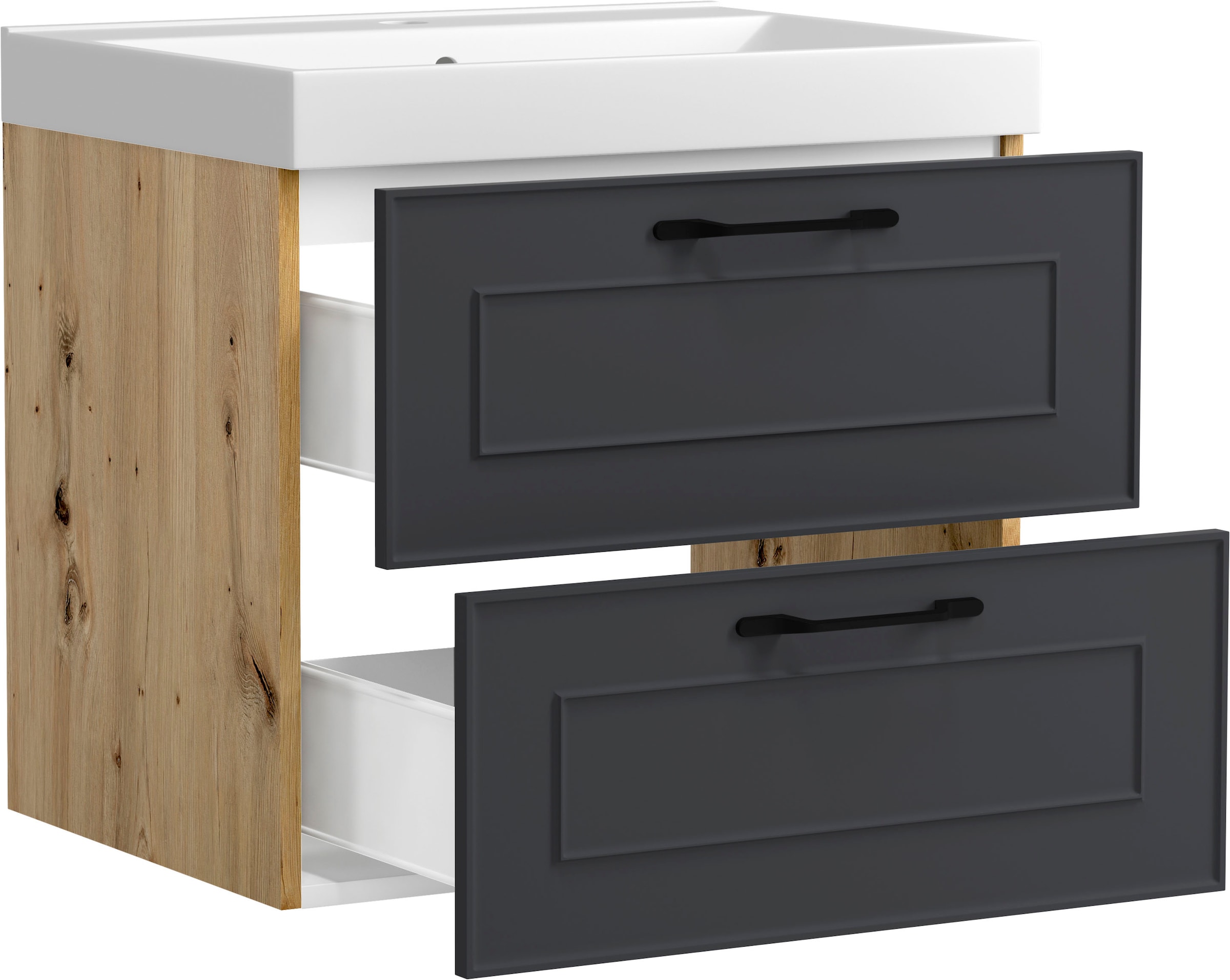 welltime Waschtisch »CADIZ, Waschtisch« matt grau, Landhaus-Optik, schwarze Aktzente