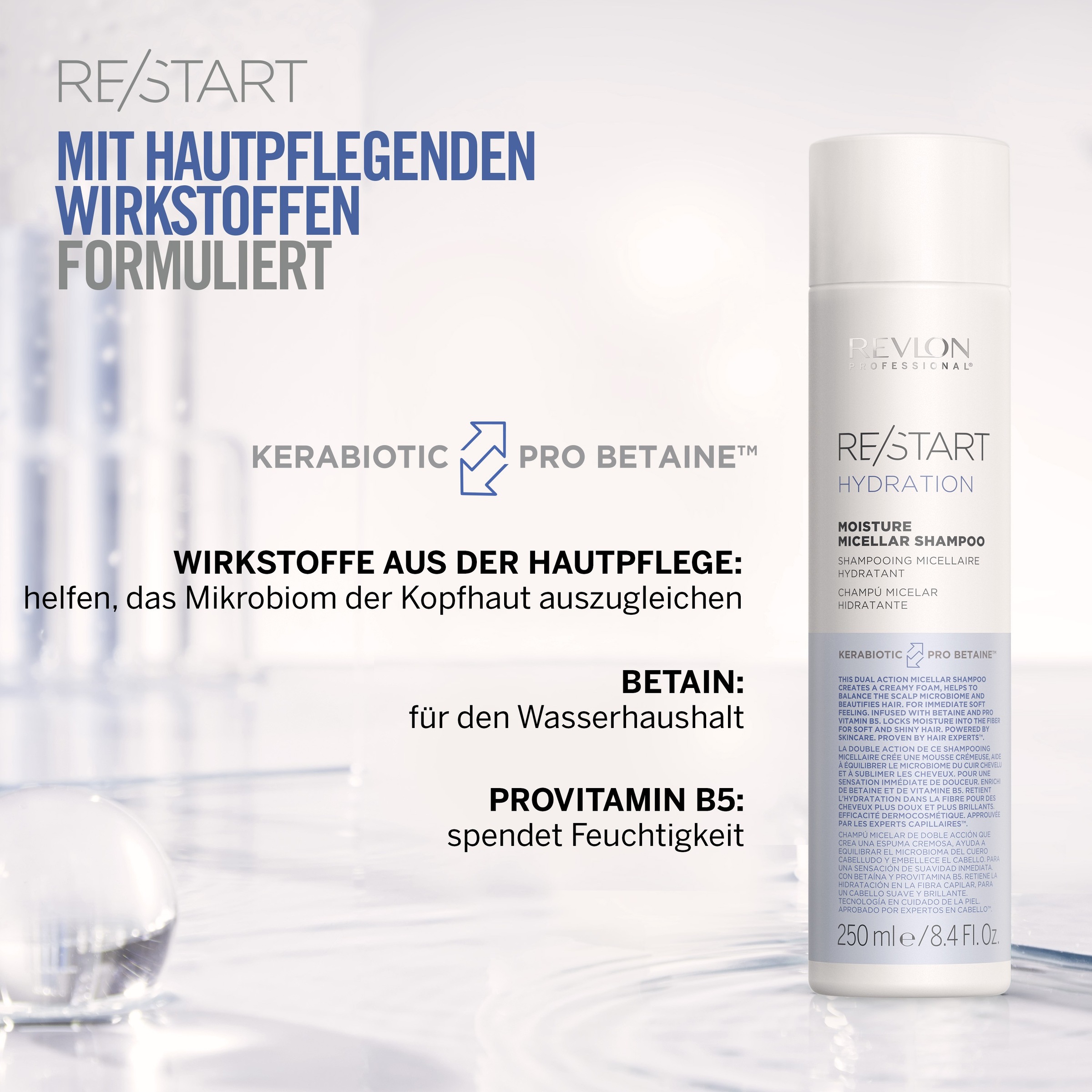REVLON PROFESSIONAL Haarshampoo »RE/START HYDRATION MOISTURE MICELLAR SHAMPOO« Bringt Glanz und spendet Feuchtigkeit für normales bis trockenes Haar.