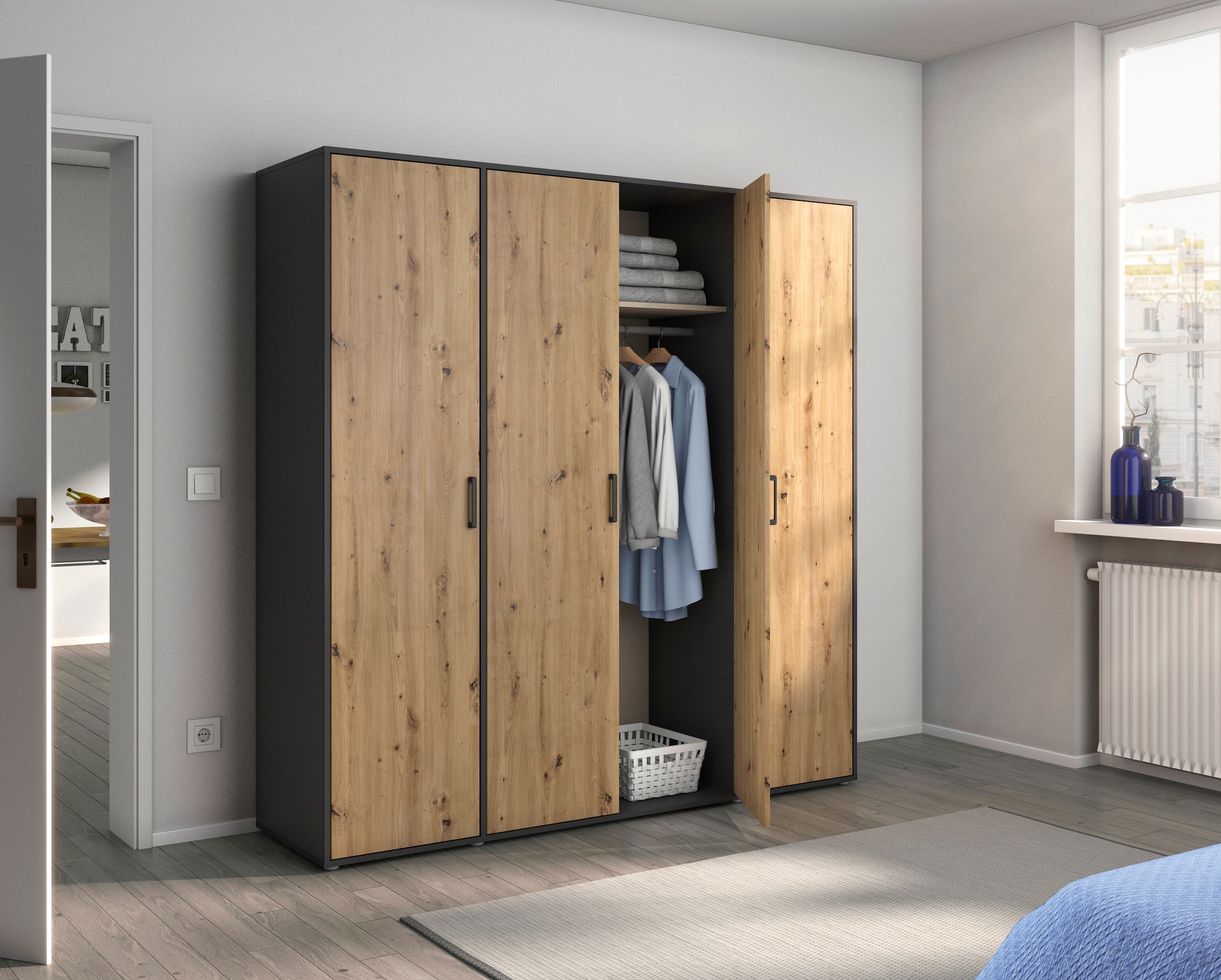 rauch Kleiderschrank »VOYAGER Otto´s Choice Garderobe Wäscheschrank TOPSELLER Schlafzimmer«, (in 3 verschiedenen Ausstattungen BASIC/CLASSIC/PREMIUM), Schrank mit modernen Griffen in viel Stauraum MADE IN GERMANY