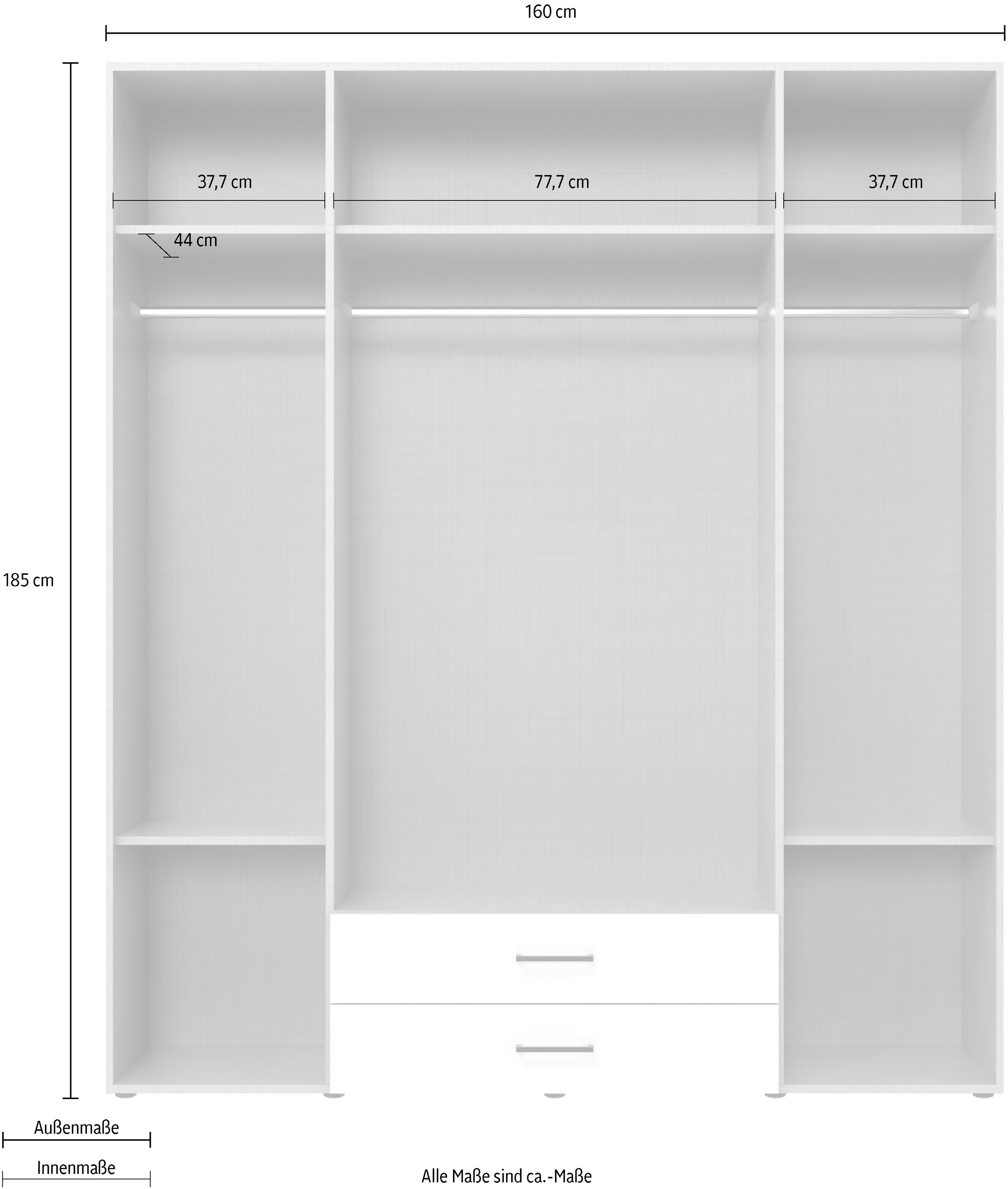 Wimex Drehtürenschrank »Mugano, 135 oder 180cm breit, 208 oder 236cm hoch, Made in Germany«, (mit langen Griffstangen aus Metall), wahlweise mit oder ohne Spiegel, mit Schubladen
