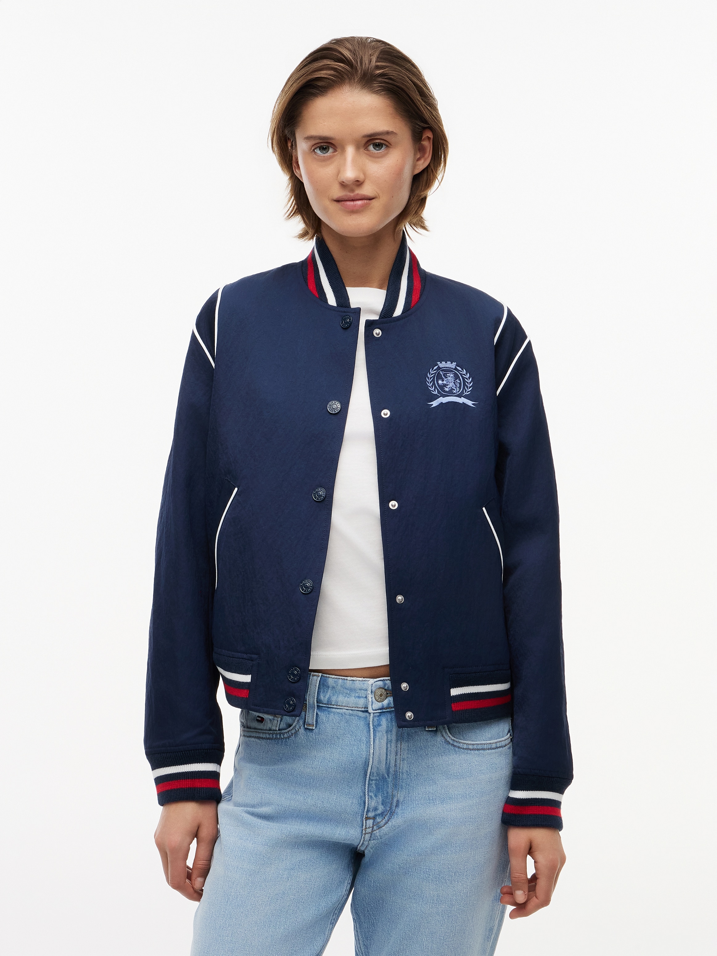 Tommy Jeans Collegejacke "TJW CREST VARSITY JACKET" Kunstfaser, Baseball-Kragen, im College Stil