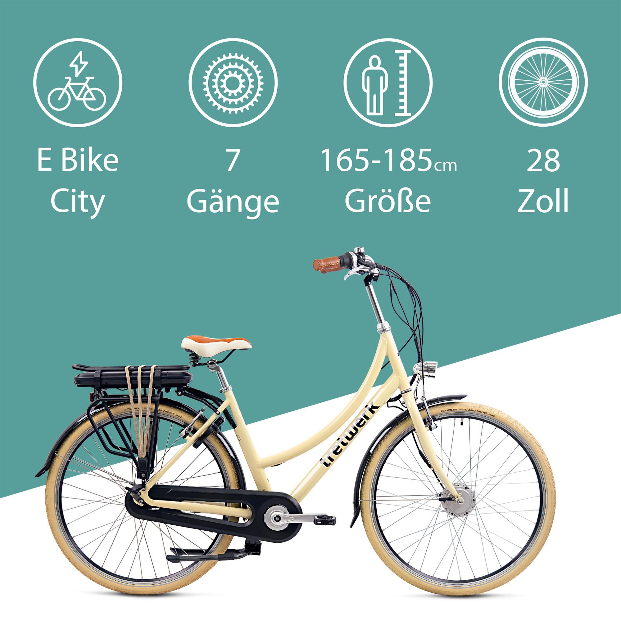 Tretwerk E-Bike »Aurora«, 7 Gang, Frontmotor 250 W, (im Retro-Stil), Pedelec, Elektrofahrrad für Damen u. Herren