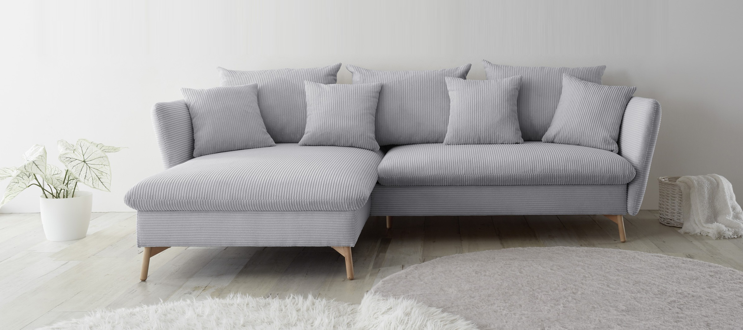 andas Ecksofa "MERLE, 258 cm, L-Form, traumhafter Cord,", mit Bettfunktion günstig online kaufen