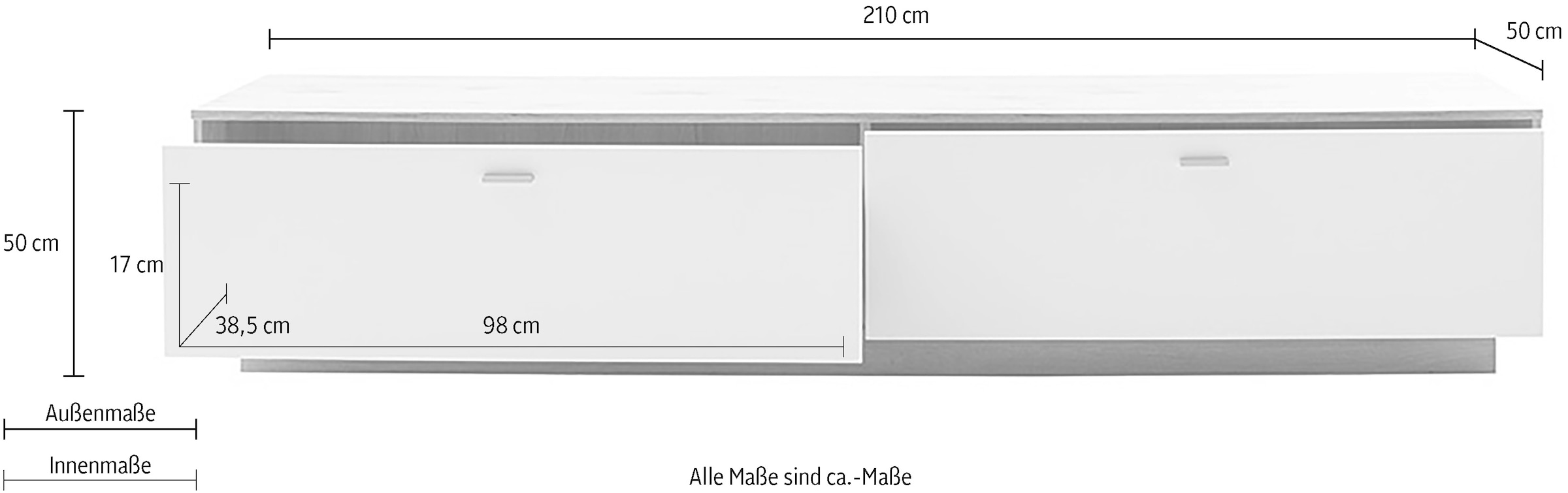 MCA furniture Lowboard »SANTERNO«, mit 2 Schubkästen, Fernsehergröße bis 80 Zoll, Breite 210 cm