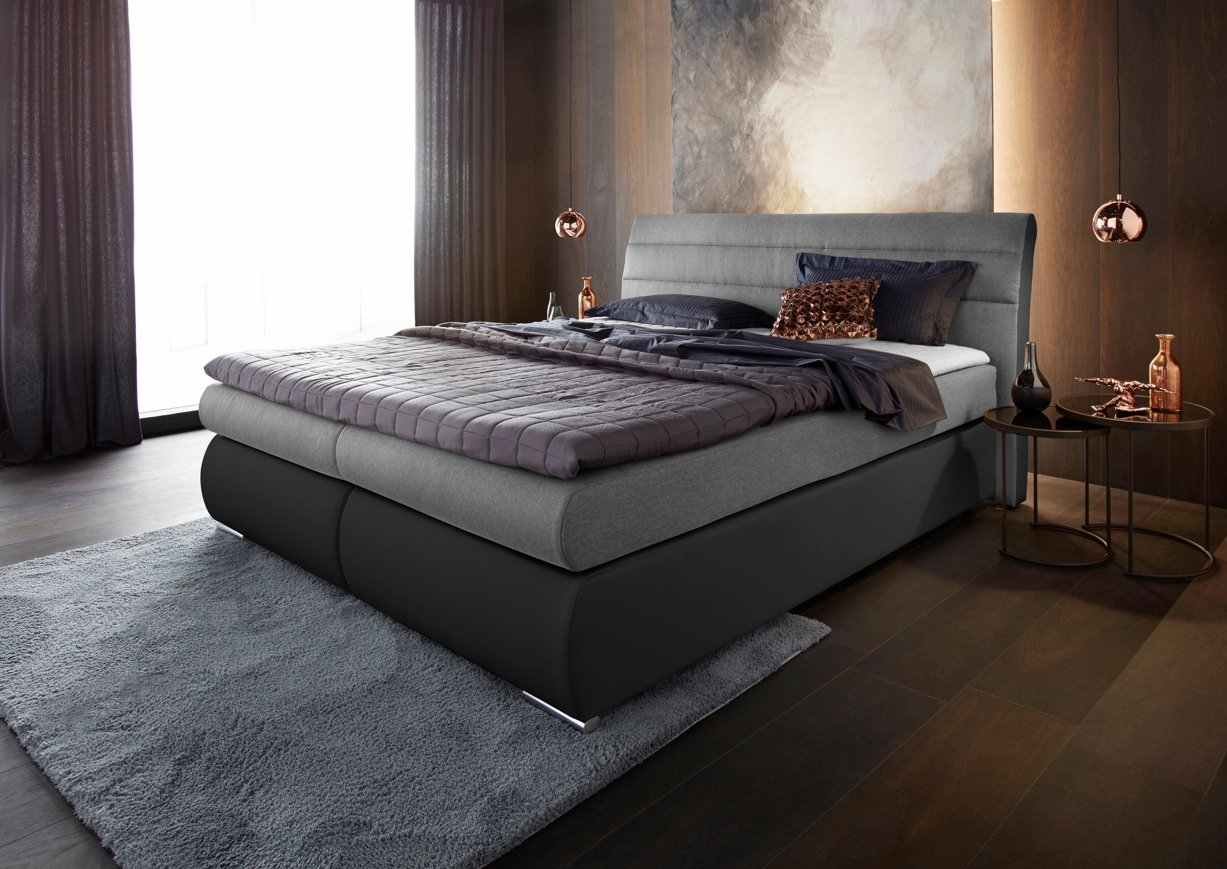 Places of Style Boxspringbett »Luna«, in Struktur-/Kunstleder-Mix, Überlänge 220 cm, bis zu 3 Härtegrade