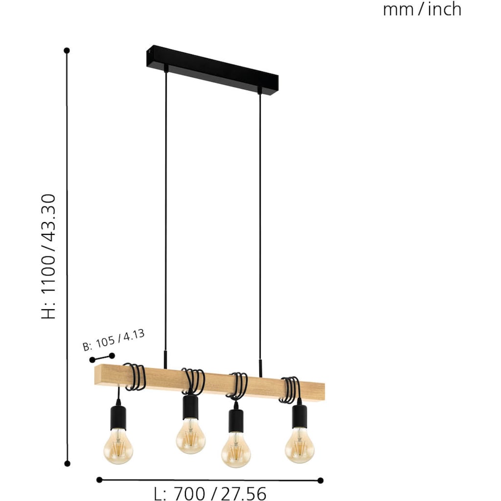 EGLO Pendelleuchte »TOWNSHEND«, 4 flammig-flammig