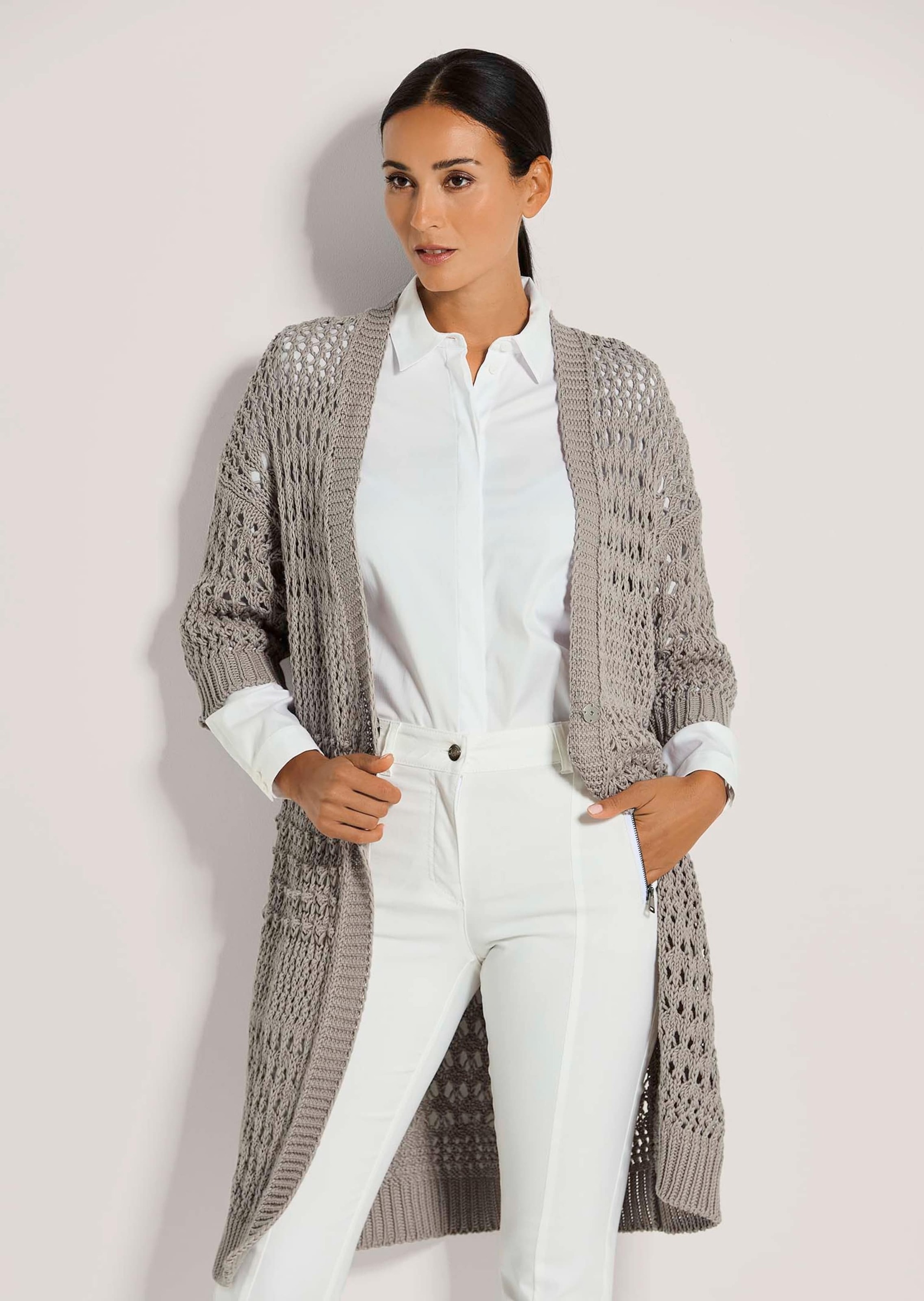 MADELEINE Strickjacke »Strickjacke Lange Strickjacke mit Ajour-Muster«