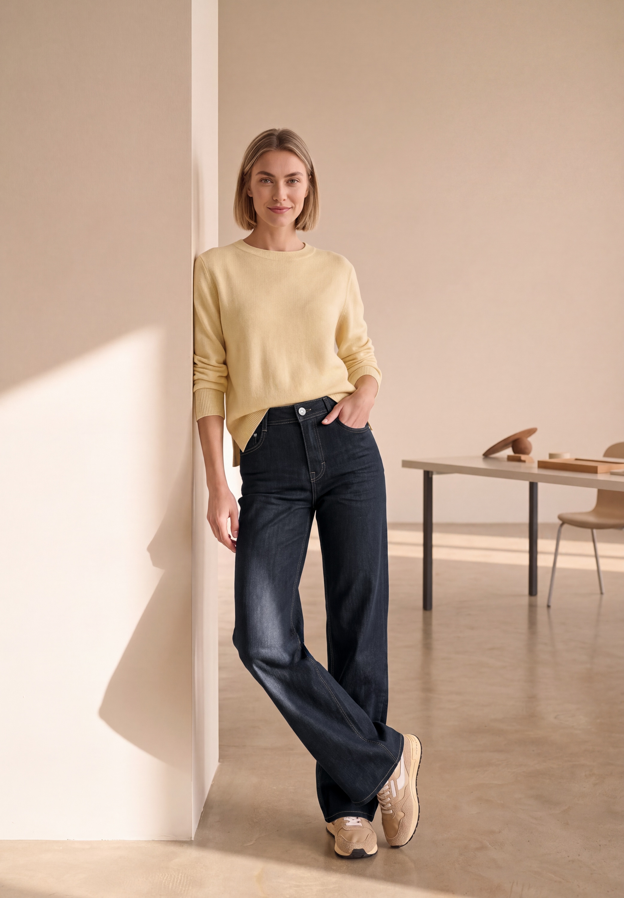 STREET ONE Loose-fit-Jeans »Style Emee« Denim in Rinsed-Optik mit Details am Bund