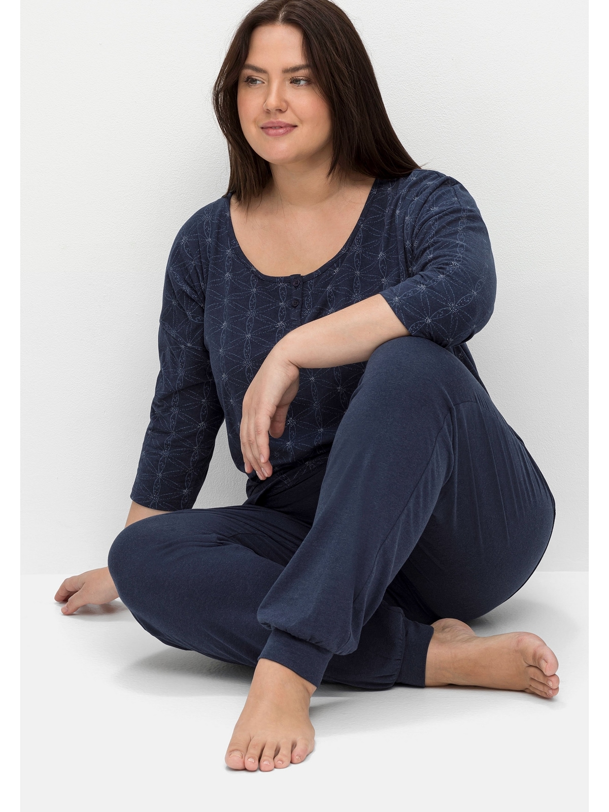 Sheego Pyjama und Hose »Große Größen«, 3/4-Arm-Shirt online kaufen BAUR | Set (Set), aus