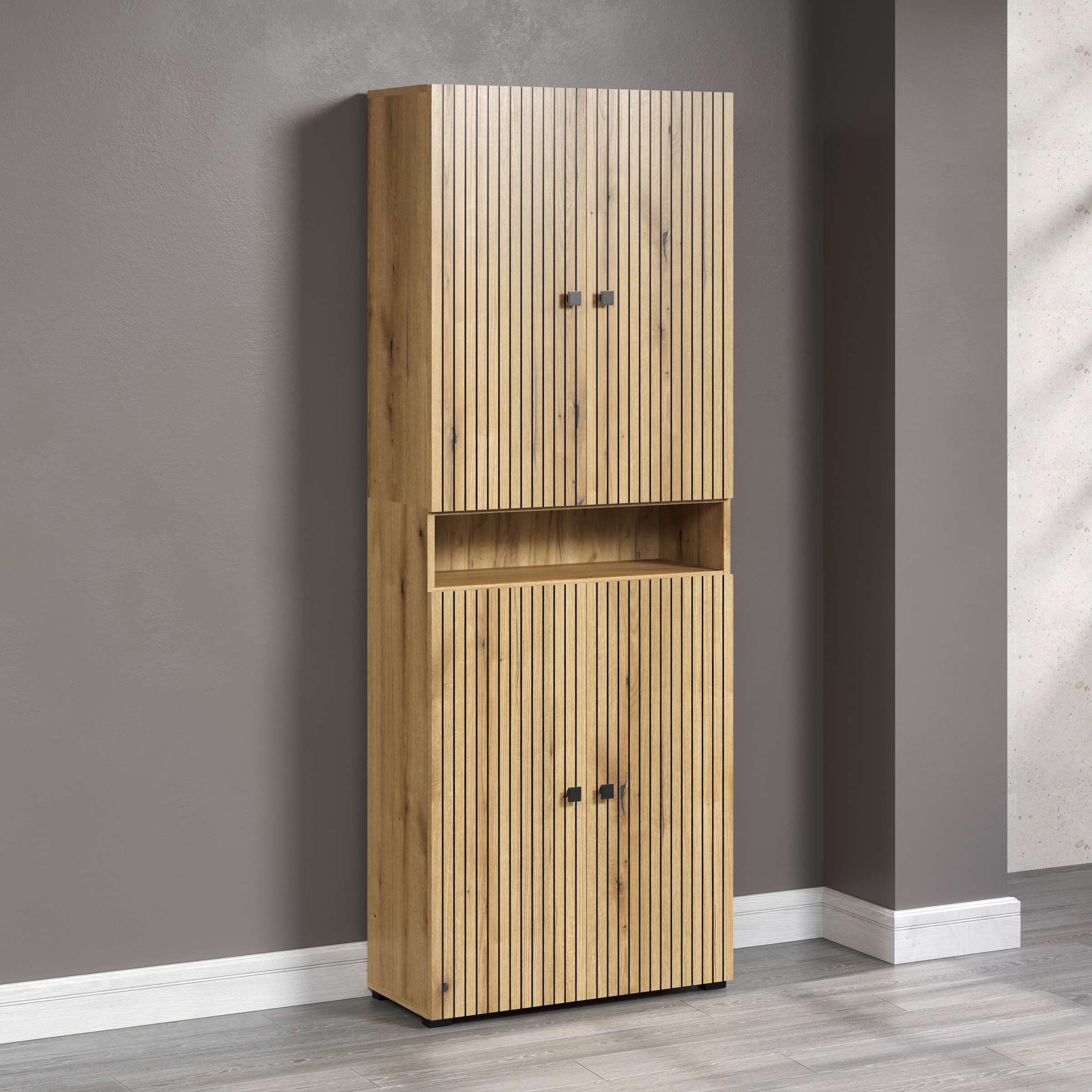 welltime Hochschrank »Amrum«, (1 St.), Breite 40cm, geräumiger Hochschrank Eiche Rillenoptik Badschrank