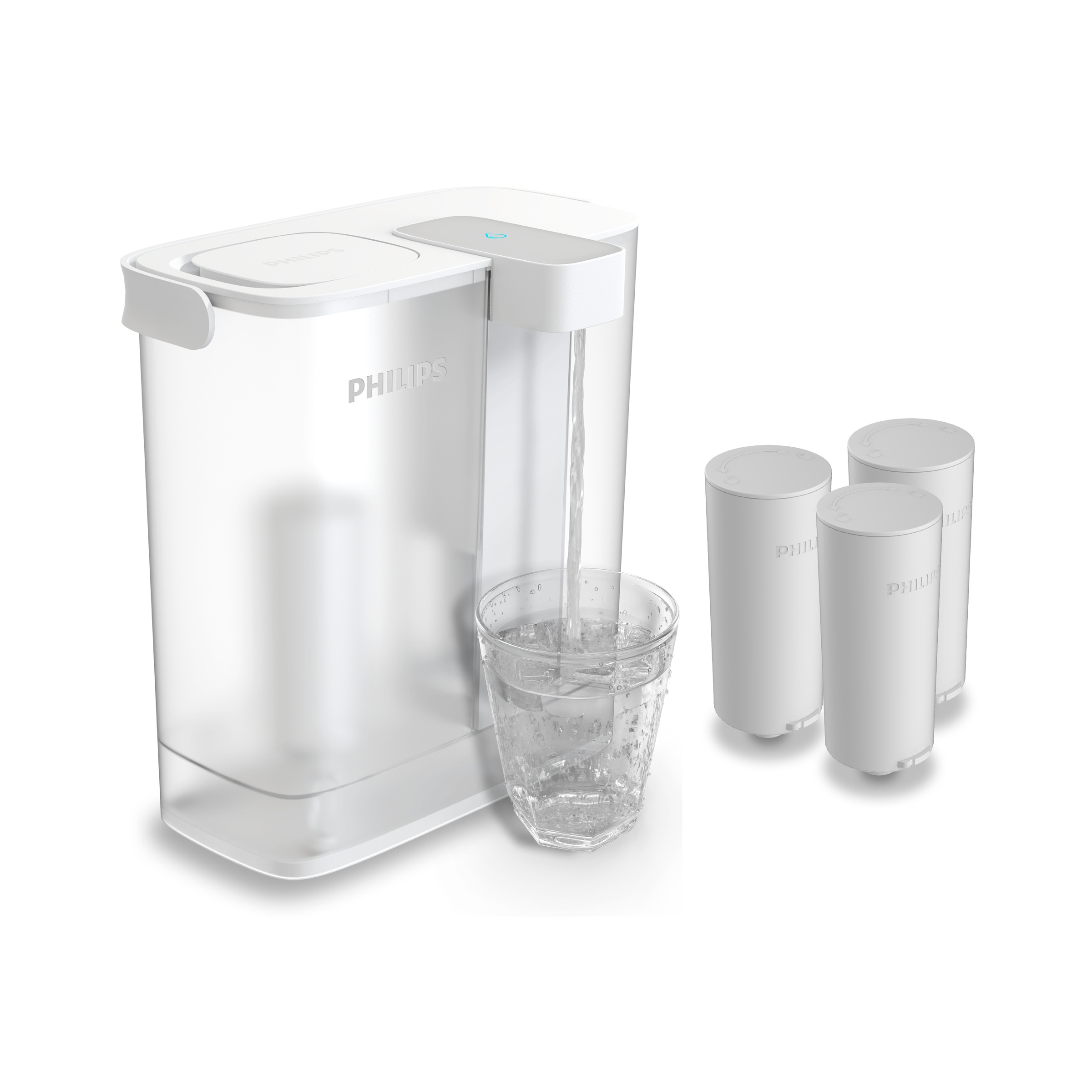 Philips Kalk- und Wasserfilter "Philips Instant Tischwasserfilter-Spender 3L inkl. 3 Ersatzfilter" Set, 5 Stk. tlg. Nutzungsabhängige Anzeige der Filterlebensdauer