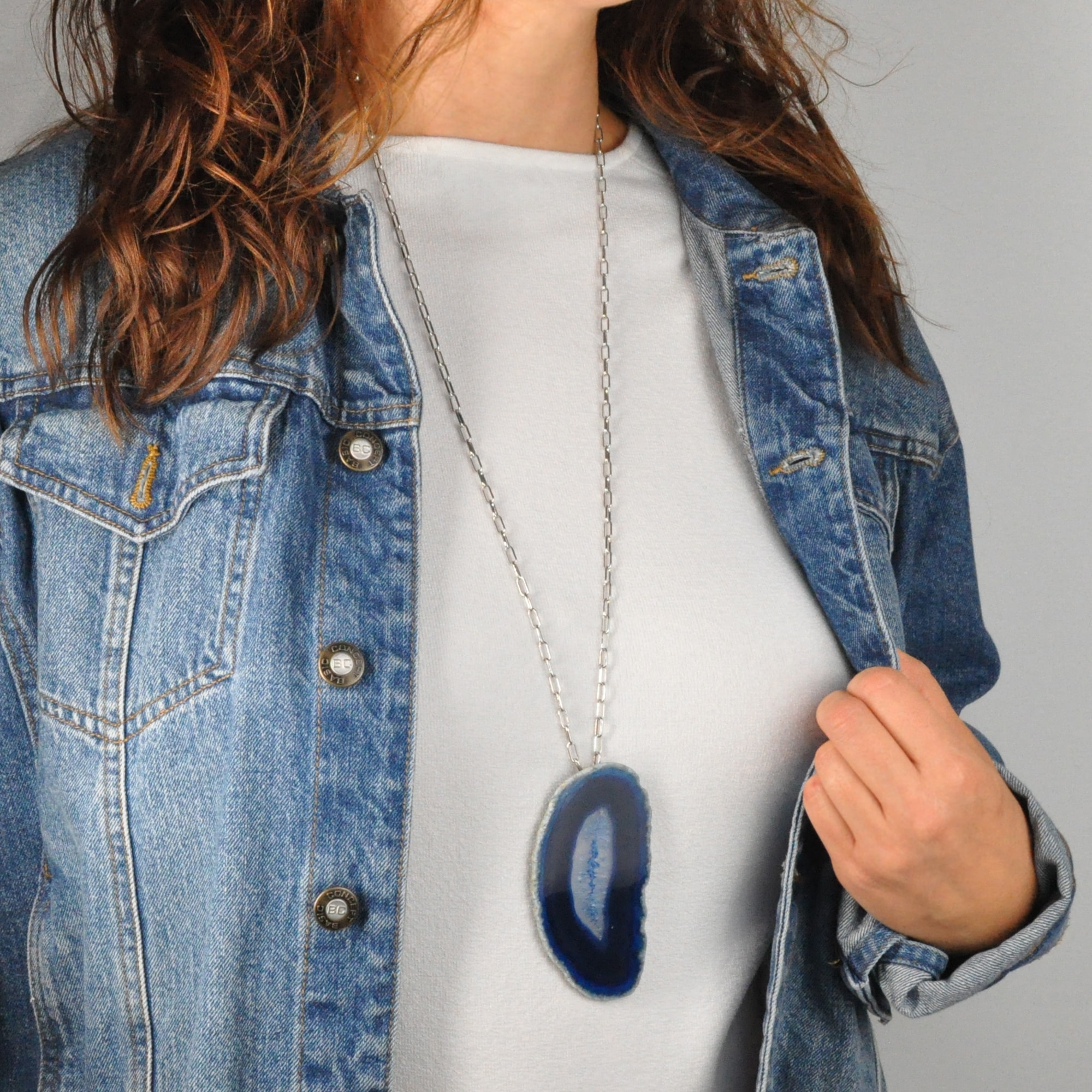Steuer Kette mit Anhänger »Achat-Anhänger blau oval«