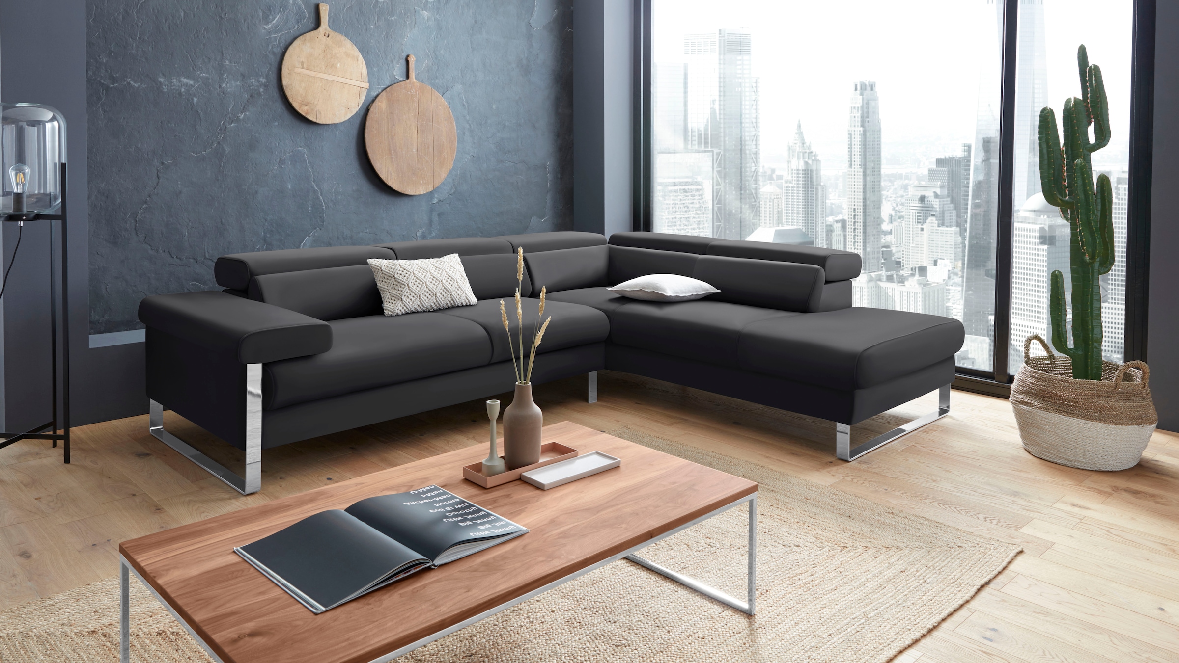 W.SCHILLIG Ecksofa "finn, toller Sitzkomfort, L-Form, hochwertige Verarbeitungsdetails" German Design Award 2016, Fußgestell Chrom glänzend, Breite 281 cm