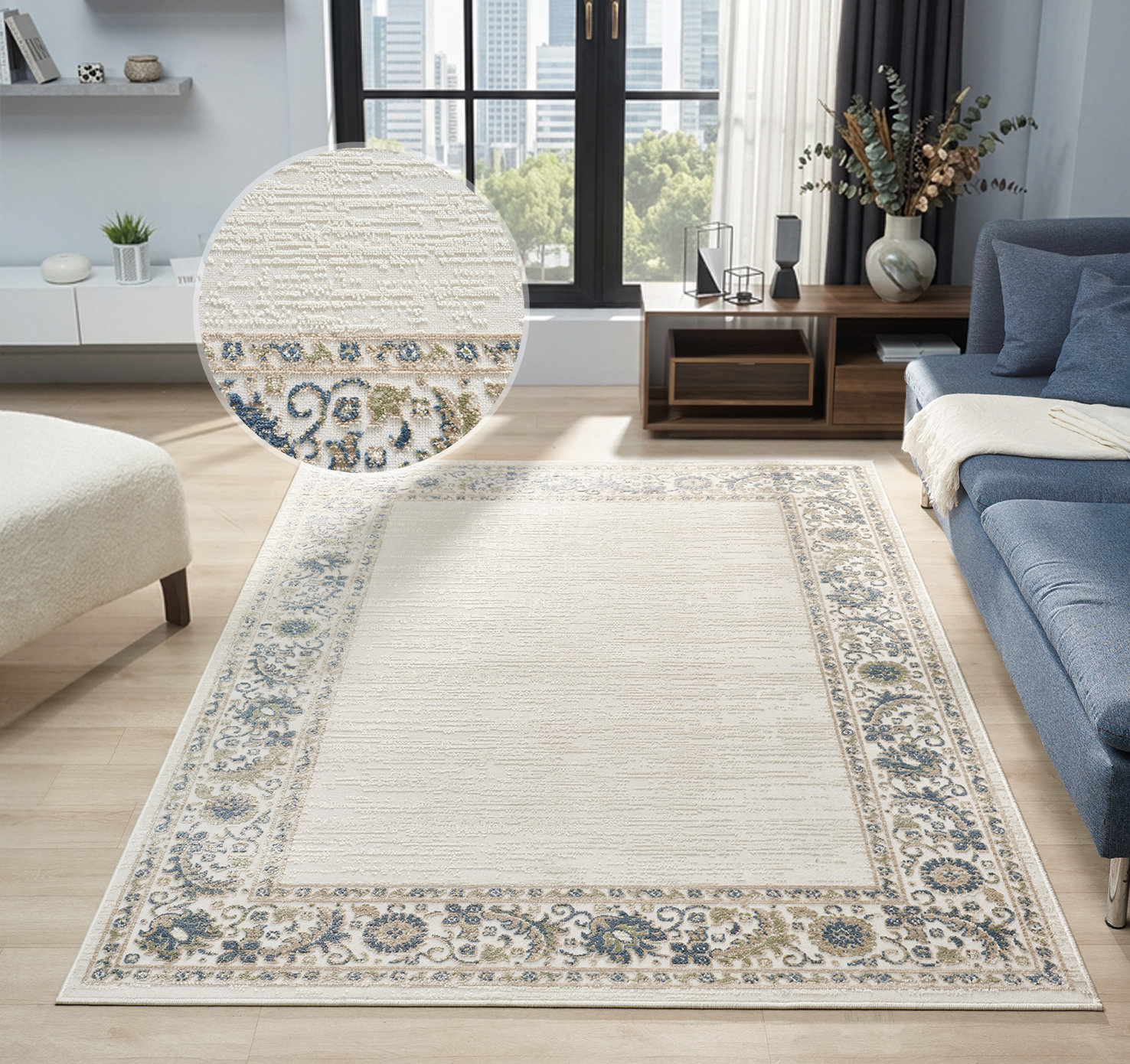 OTTO home Teppich "Fennia, Blumen-Motiv" rechteckig 7 mm Höhe Bordüre, Floral, meliert, Wohnzimmer, Schlafzimmer, Esszimmer
