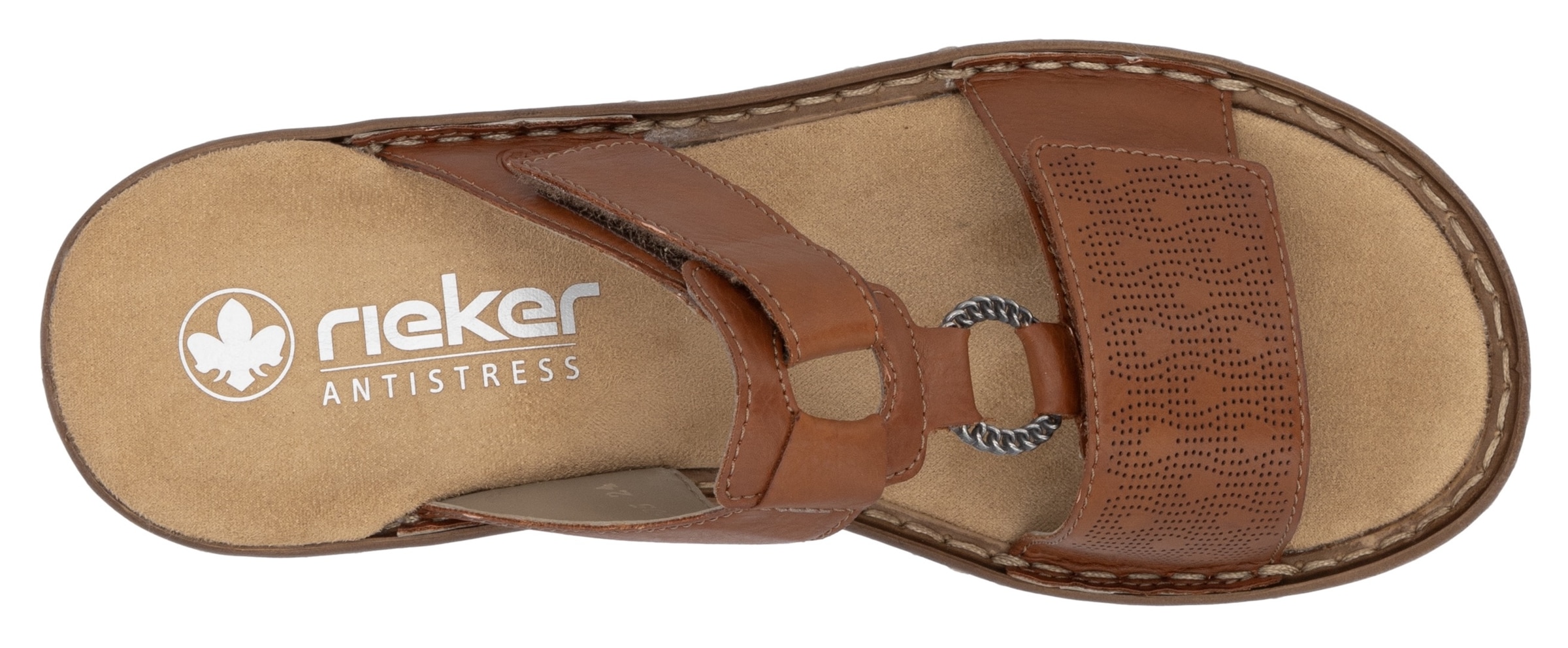Rieker Pantolette, Sommerschuh, Strandschuh, Klettschuh mit Perforation