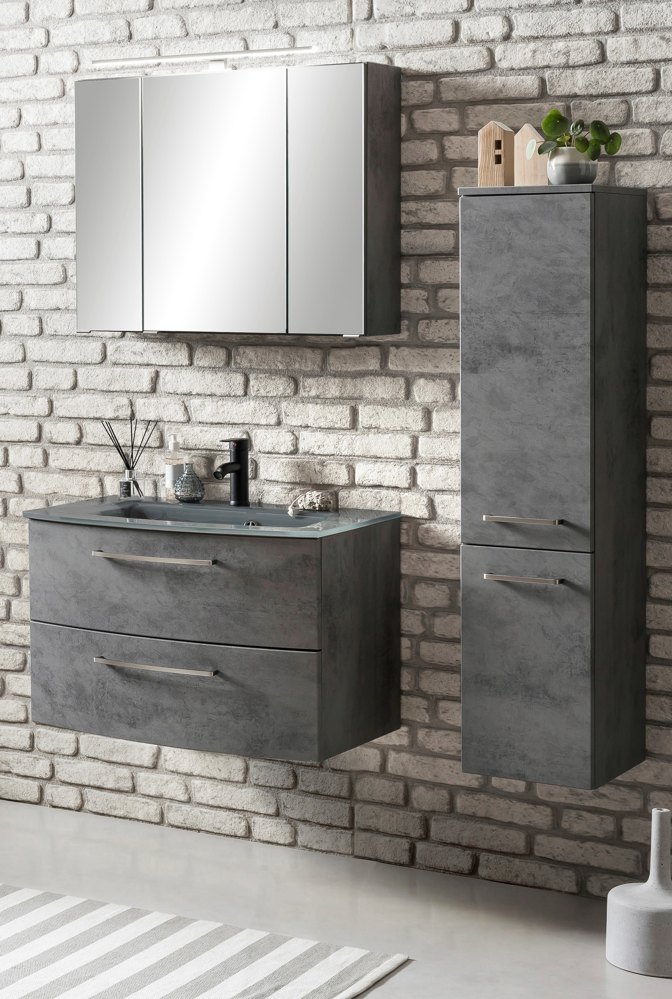 welltime Badezimmer-Set »Windau«, (Set, 3 St.), bestehend aus Waschtisch-Set mit Midischrank, Breite 110 cm