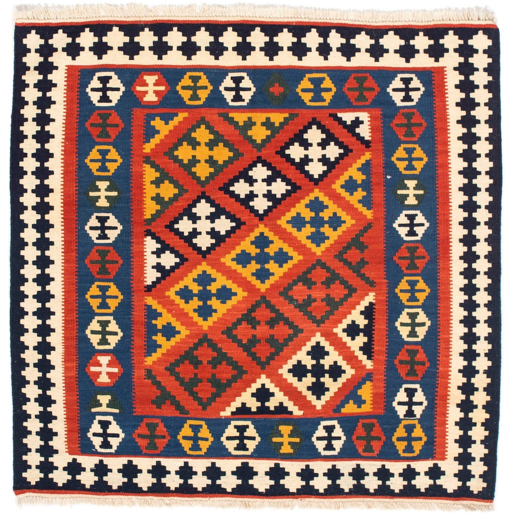Wohnen Teppiche morgenland Wollteppich »Kelim Fars Durchgemustert Rosso 107 x 105 cm«, quadratisch, 0,6 mm Höhe, OrientOptik rot