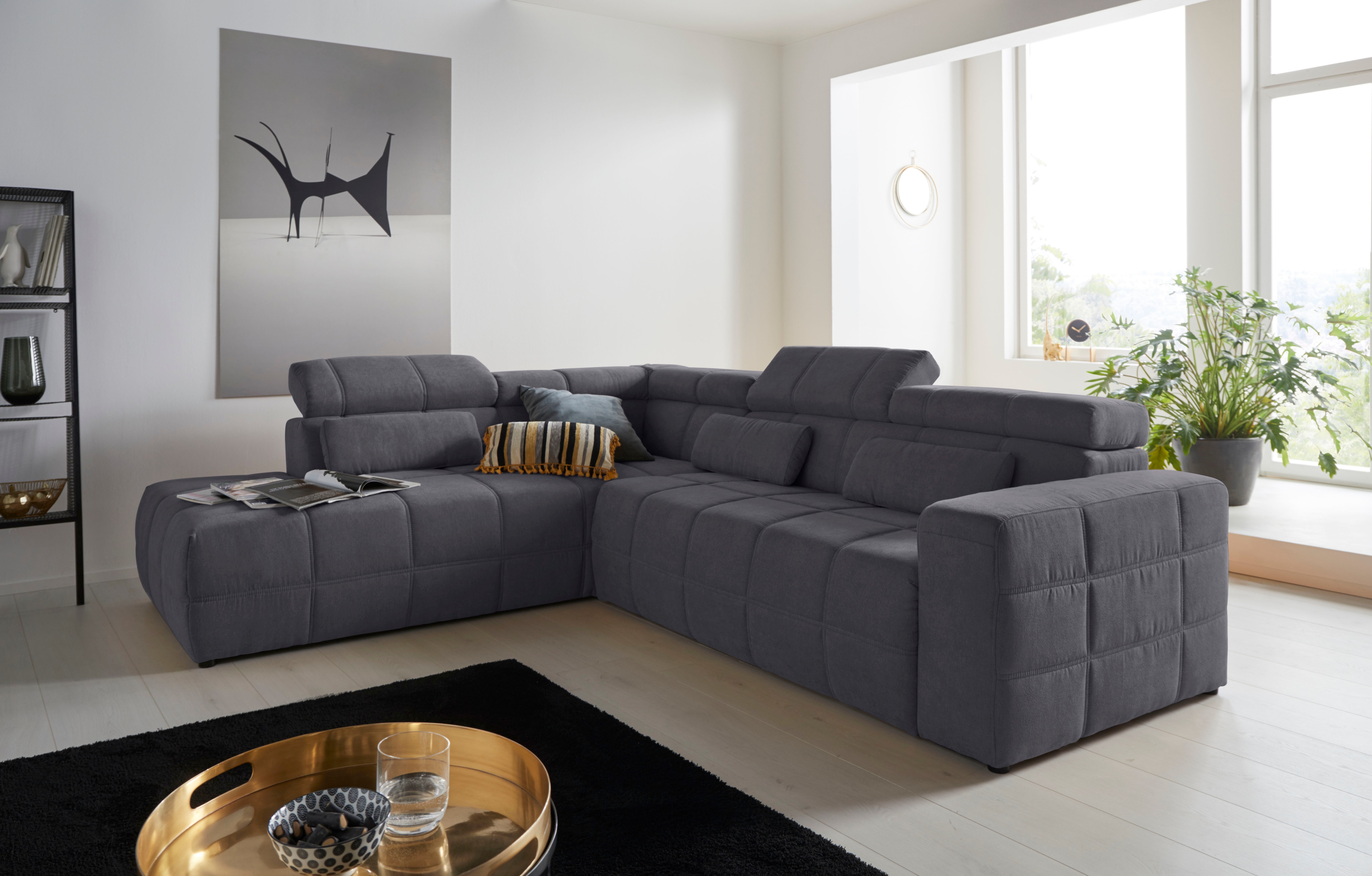 DOMO collection Ecksofa "BRANDON bequem, Breite 275cm, L-Form, auch in Leder" inklusive Kopfteilverstellung, wahlweise mit Sitztiefenverstellung