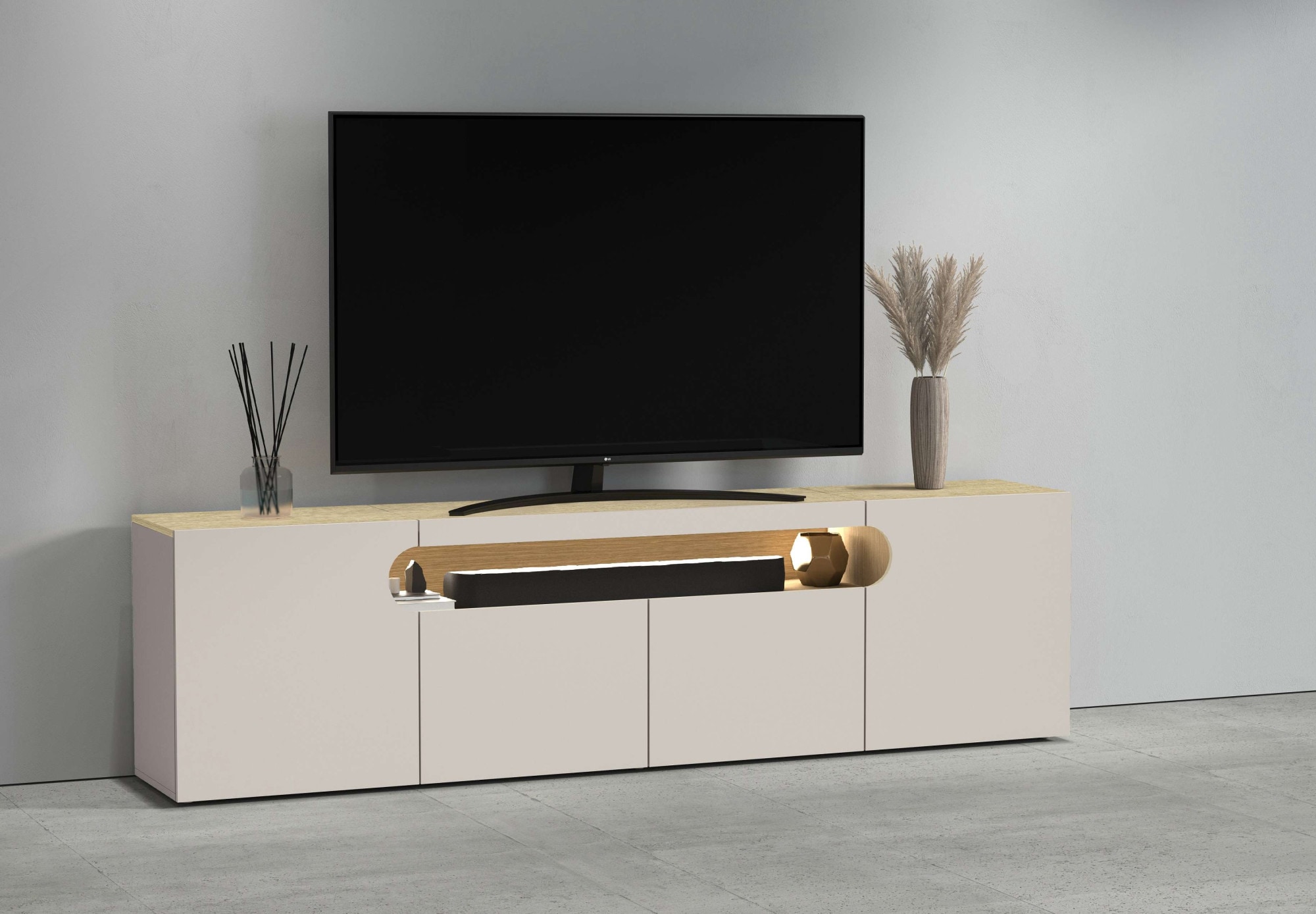 OTTO home Lowboard "REAL,Lowboard,TV-Kommode,TV-Möbel,TV-Bank" 1 Stk. tlg. Mit 4 Türen, davon 2 abgerundet, die ein ovales offenes Fach bilden