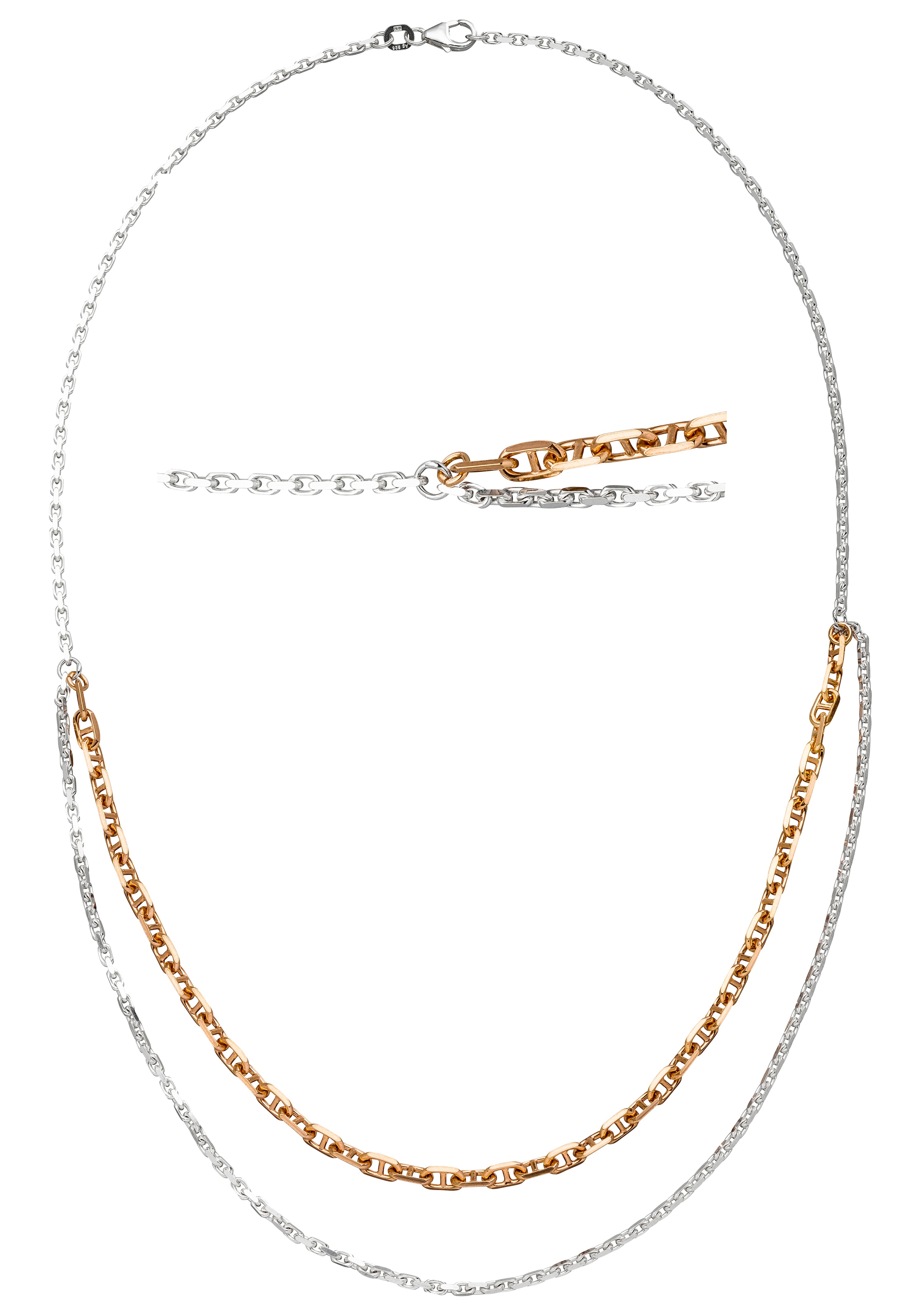 JOBO Kette ohne Anhänger 925 Silber bicolor vergoldet 45 cm