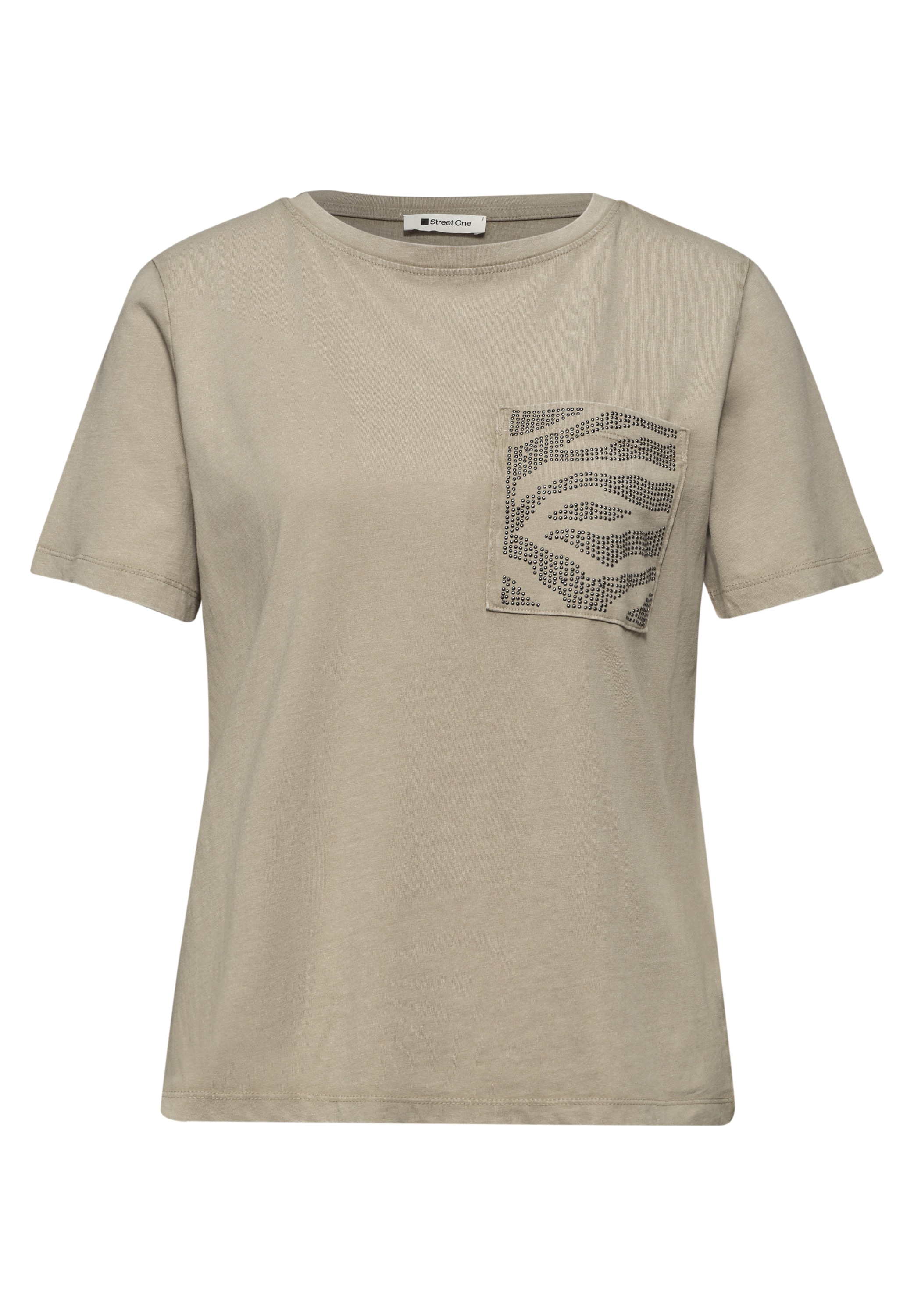 STREET ONE Kurzarmshirt Sommershirt mit Rundhals und Schmucksteinen