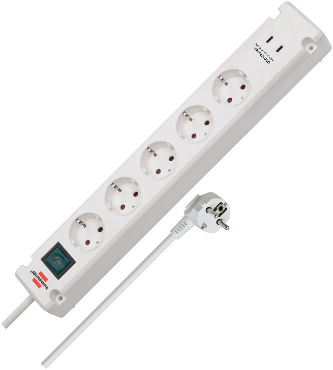 BRENNENSTUHL Steckdosenleiste "Bremounta H05VV-F3G1,5 3m 5-fach mit 2 USB-C-Ladebuchsen", 3m, weiß, Steckdosenleisten
