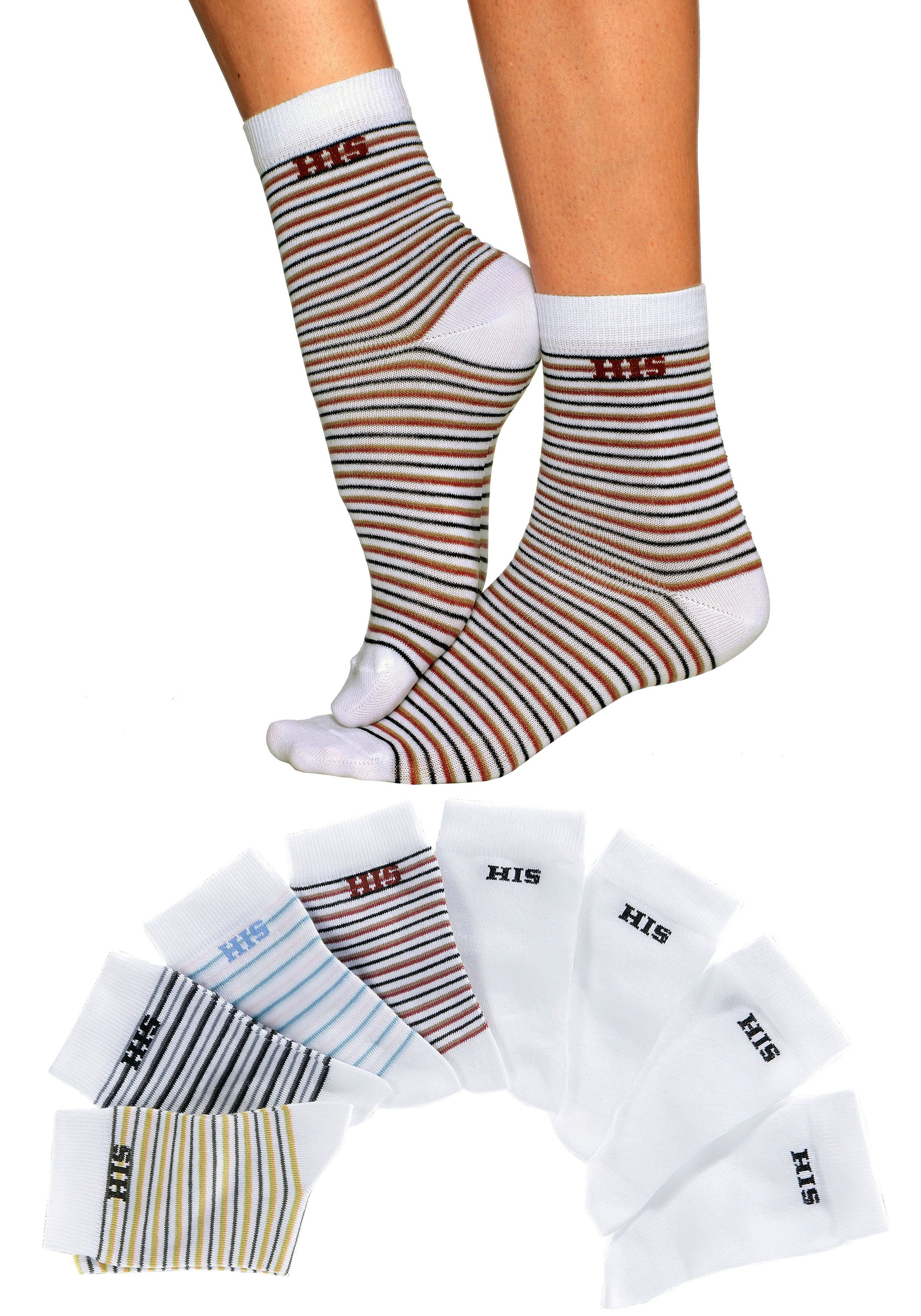 Thumbnail - H.I.S Socken Packung, 8 Stk. tlg. geringelt und unifarben