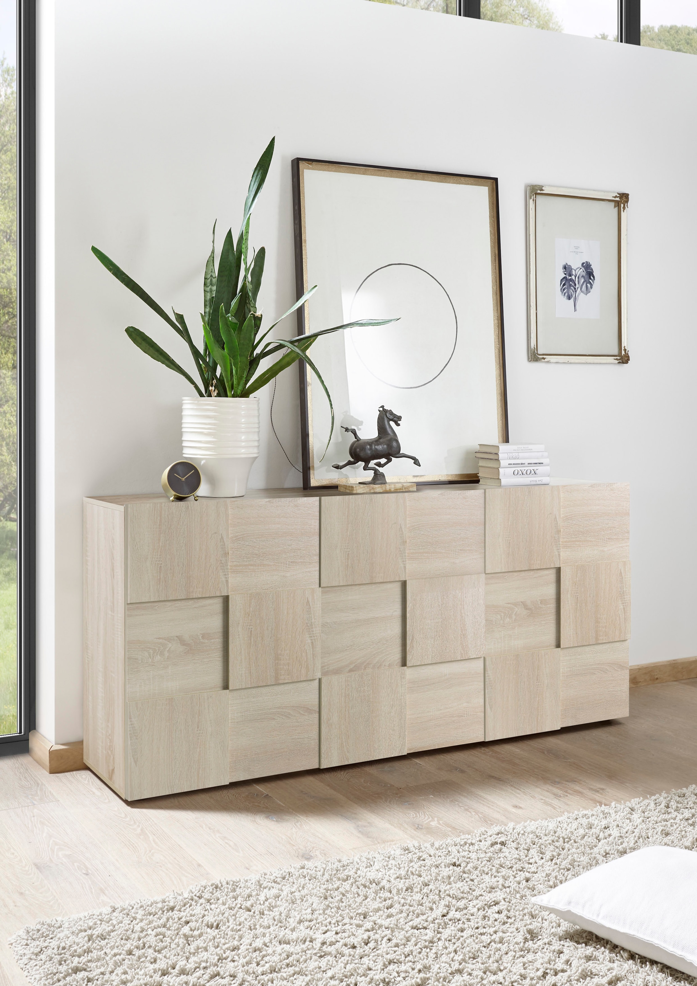 INOSIGN Sideboard »Dama Breite 181, Kommode 3 Türen, Anrichte«, Front in 3D-Optik, viel Stauraum, verschiedene Farben